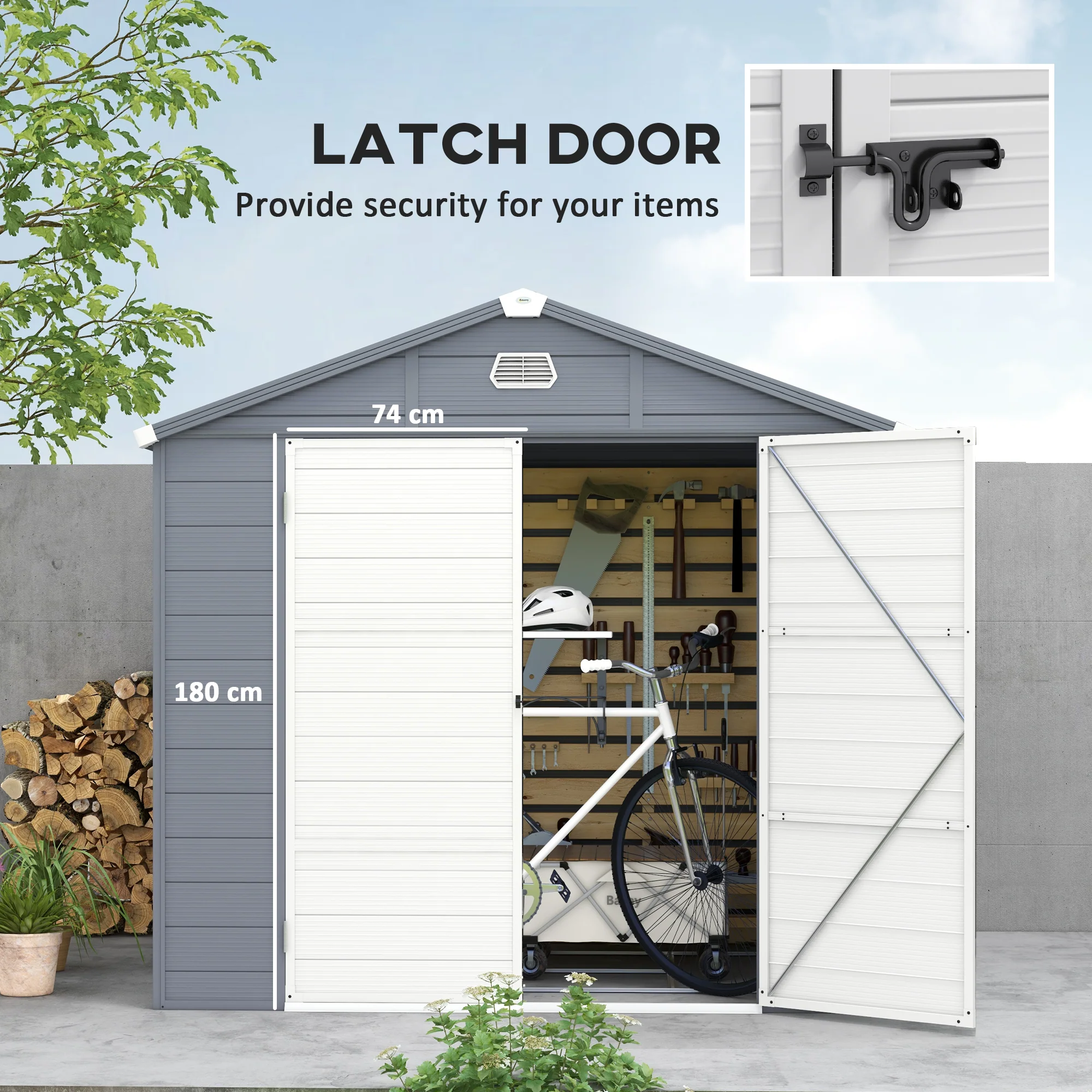 8 x 6ft Plastic Garden Storage Shed w/ Foundation Kit, Ventilation Slots & Lockable Door, Grey - Image 7