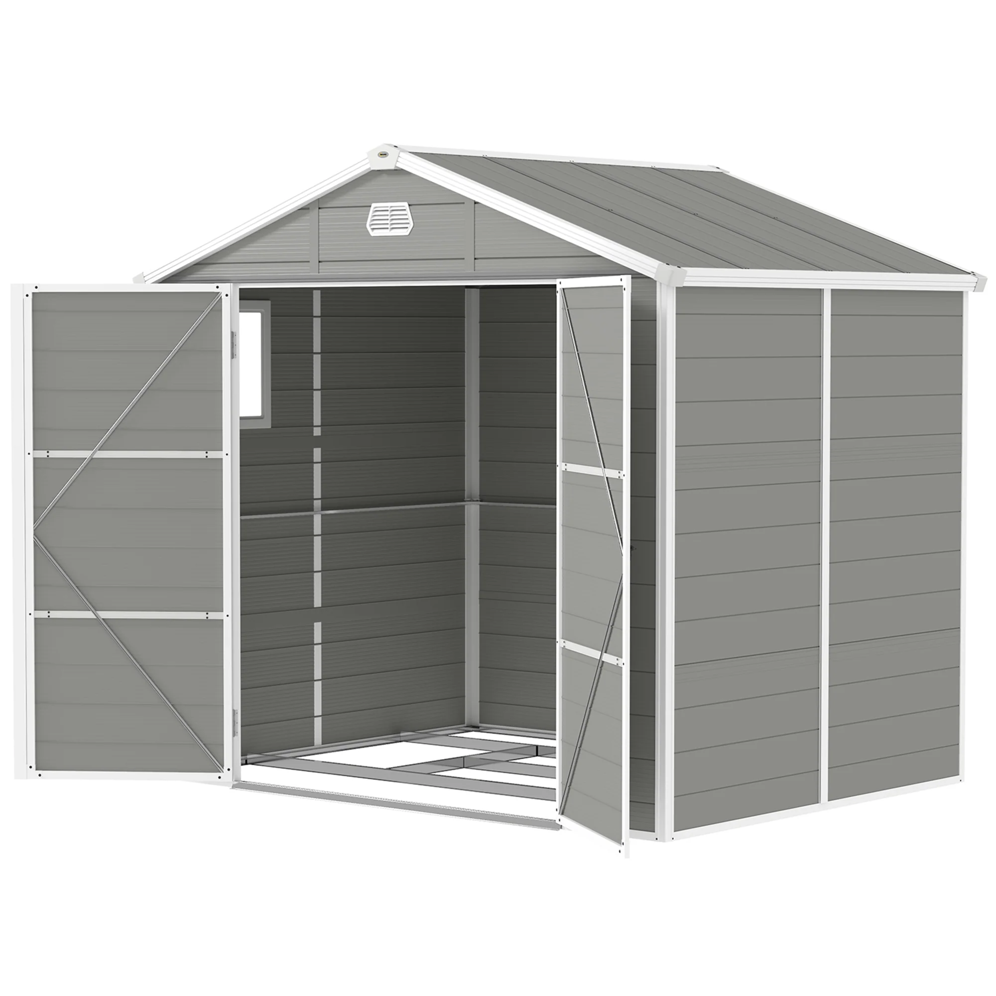 8 x 6ft Plastic Garden Storage Shed w/ Foundation Kit, Ventilation Slots & Lockable Door, Light Grey - Image 2