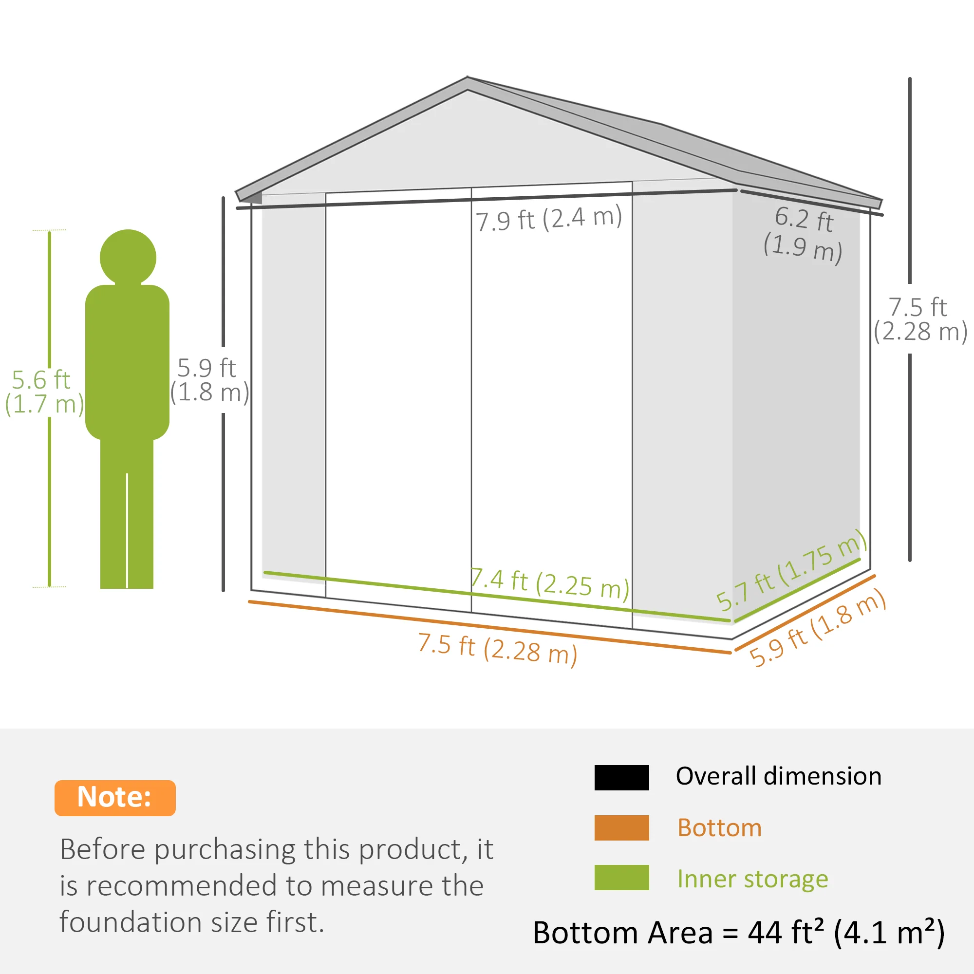8 x 6ft Plastic Garden Storage Shed w/ Foundation Kit, Ventilation Slots & Lockable Door, Light Grey - Image 5