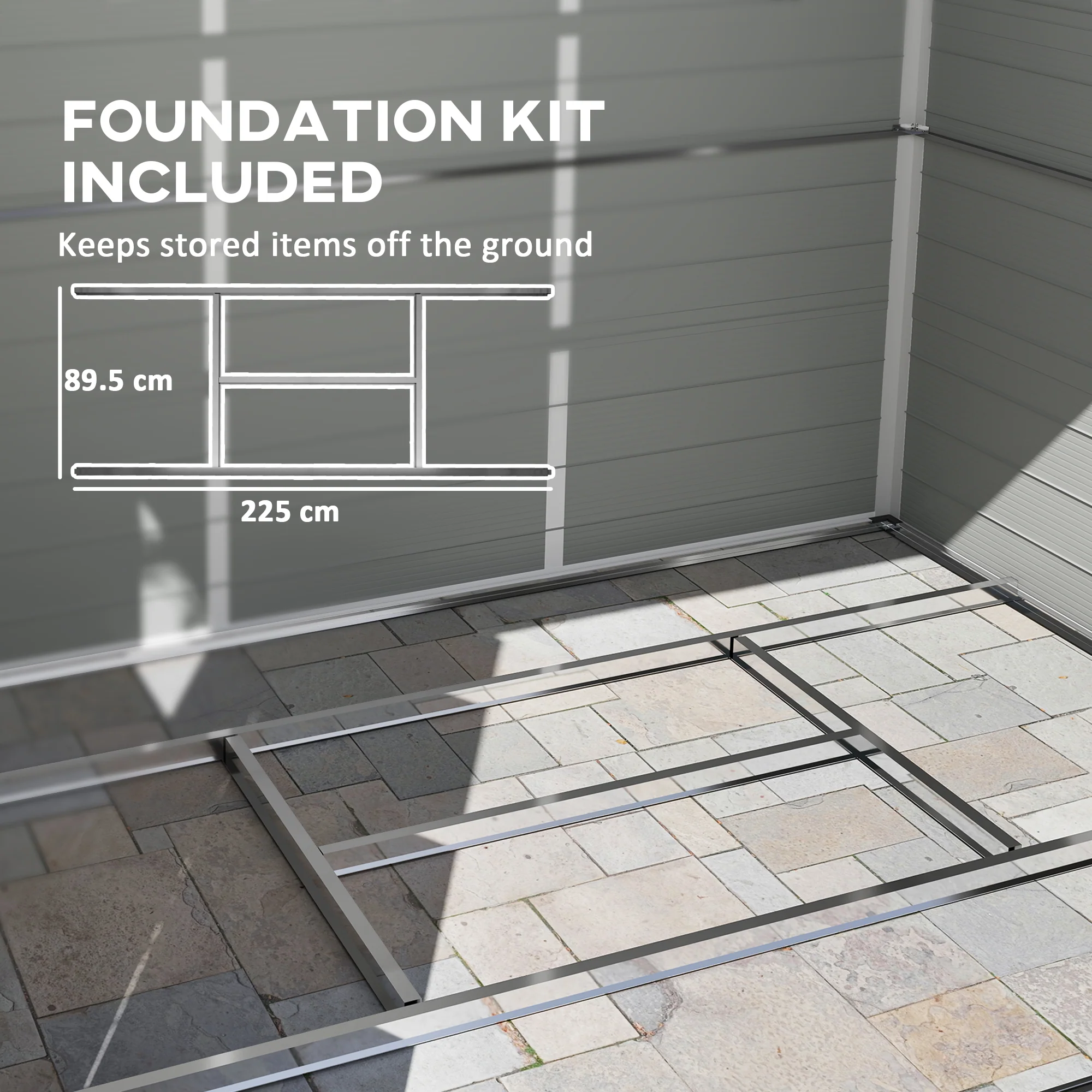 8 x 6ft Plastic Garden Storage Shed w/ Foundation Kit, Ventilation Slots & Lockable Door, Light Grey - Image 8