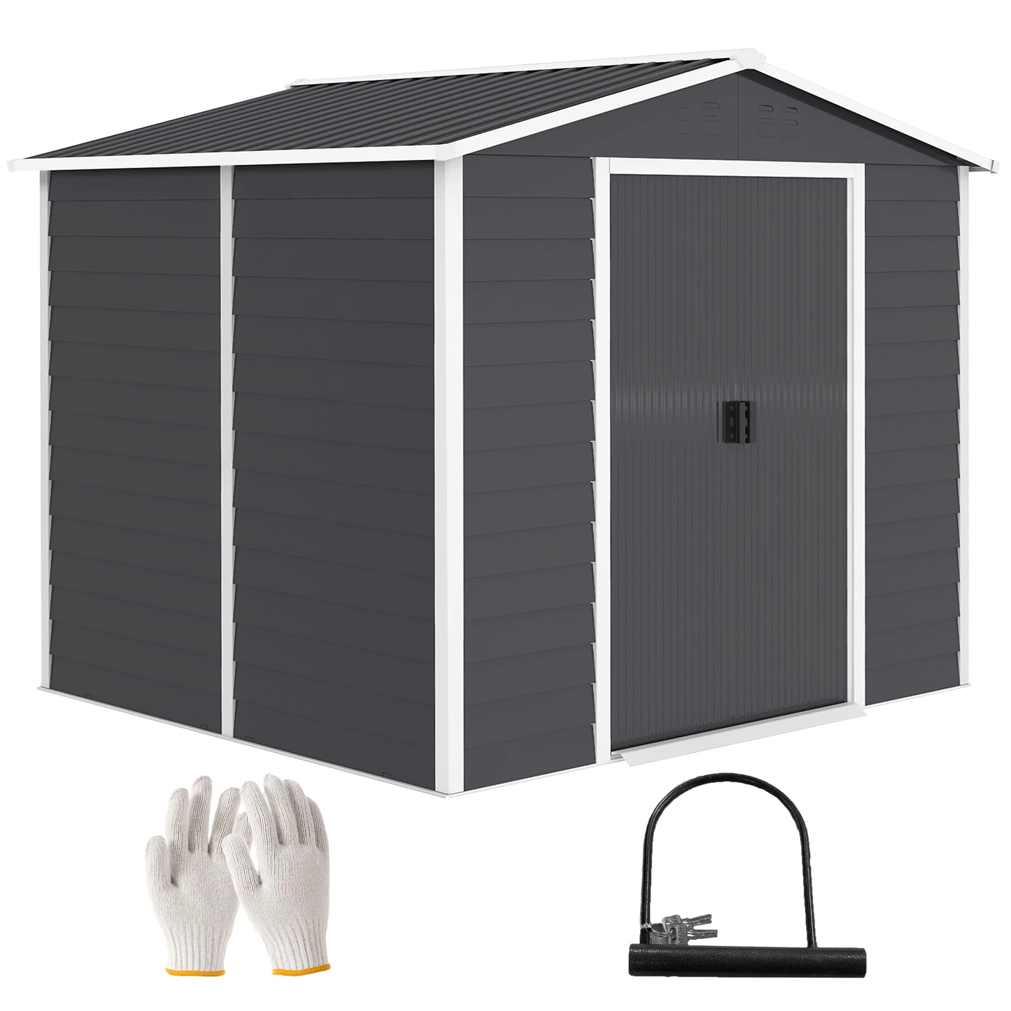 EverBase 8' x 7' Upgraded Storage Shed with Floor Frame and Gloves, Dark Grey
