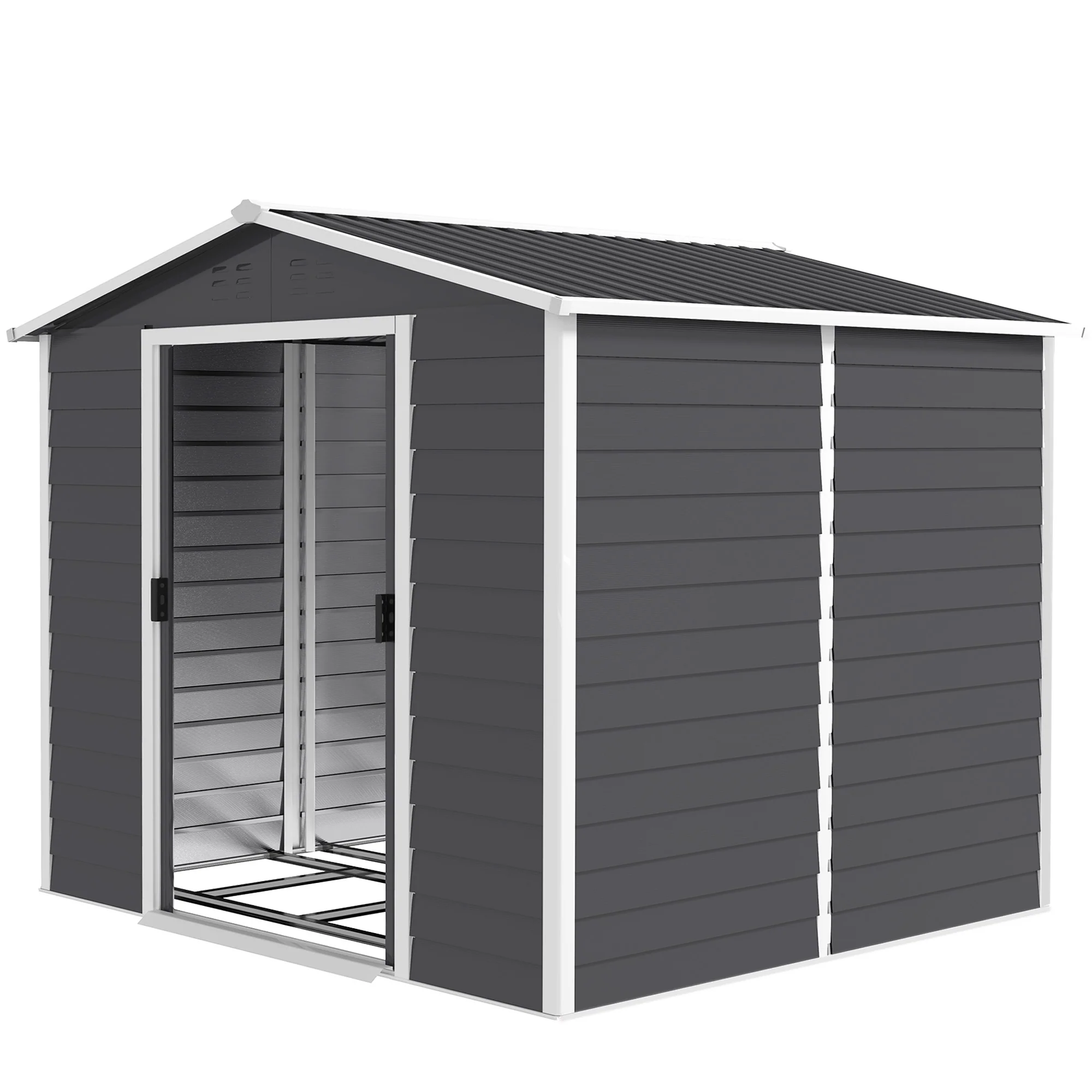 EverBase 8' x 7' Upgraded Storage Shed with Floor Frame and Gloves, Dark Grey - Image 2