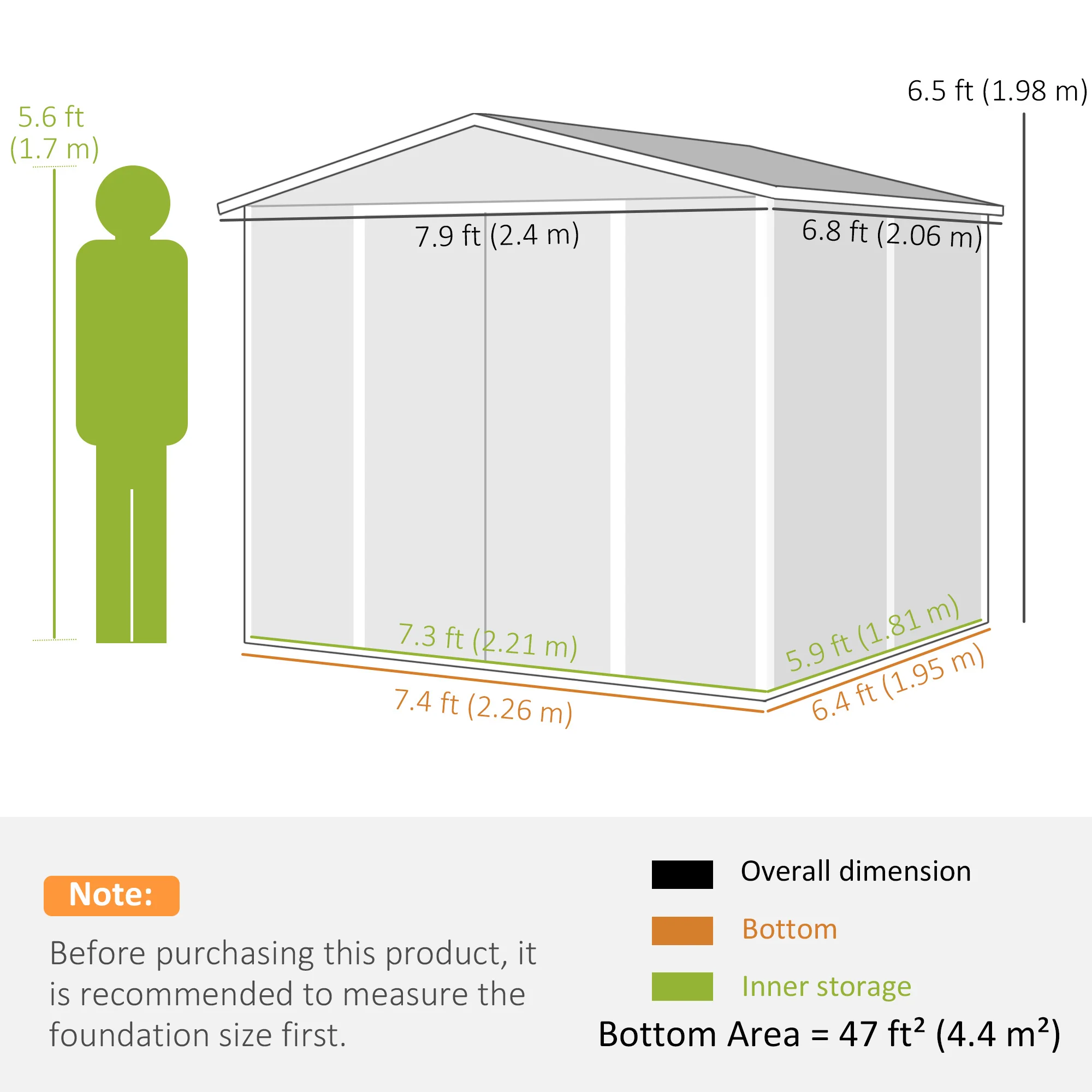 EverBase 8' x 7' Upgraded Storage Shed with Floor Frame and Gloves, Dark Grey - Image 5
