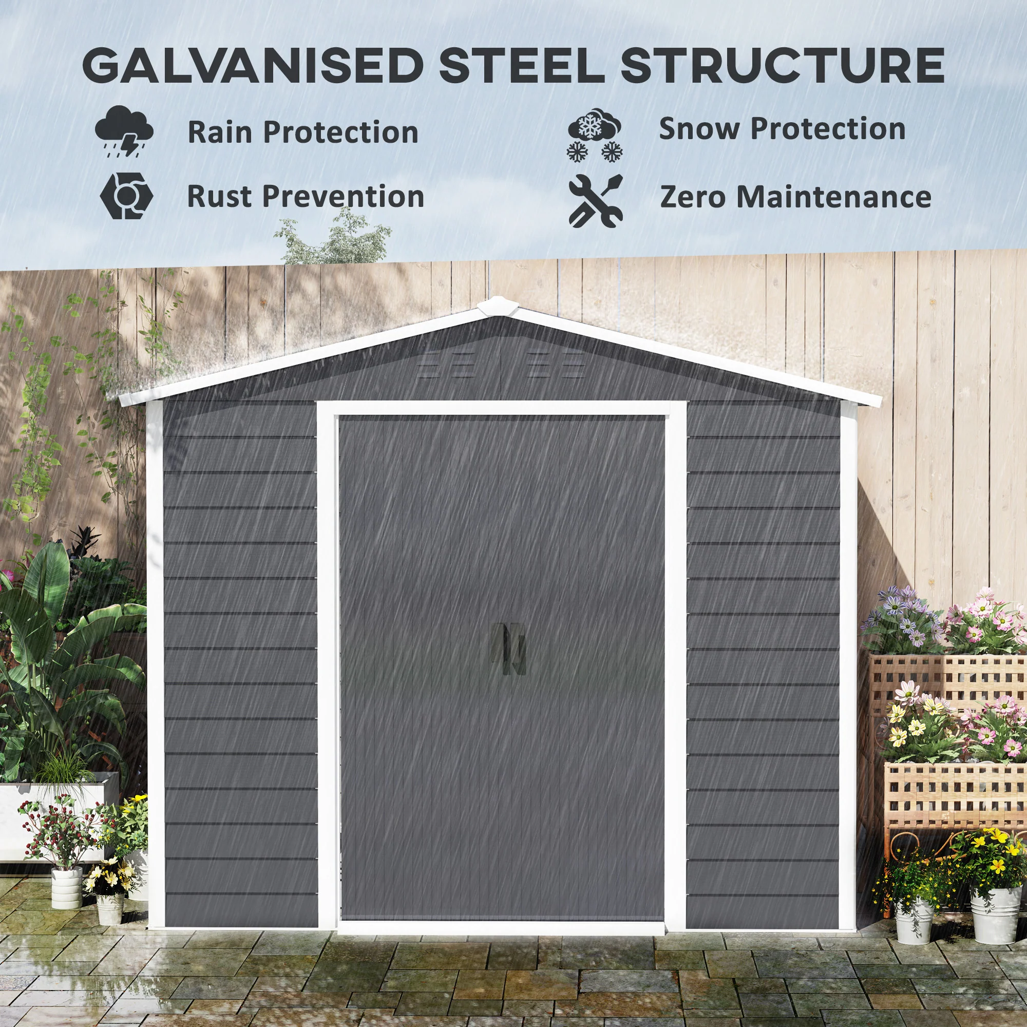 EverBase 8' x 7' Upgraded Storage Shed with Floor Frame and Gloves, Dark Grey - Image 6