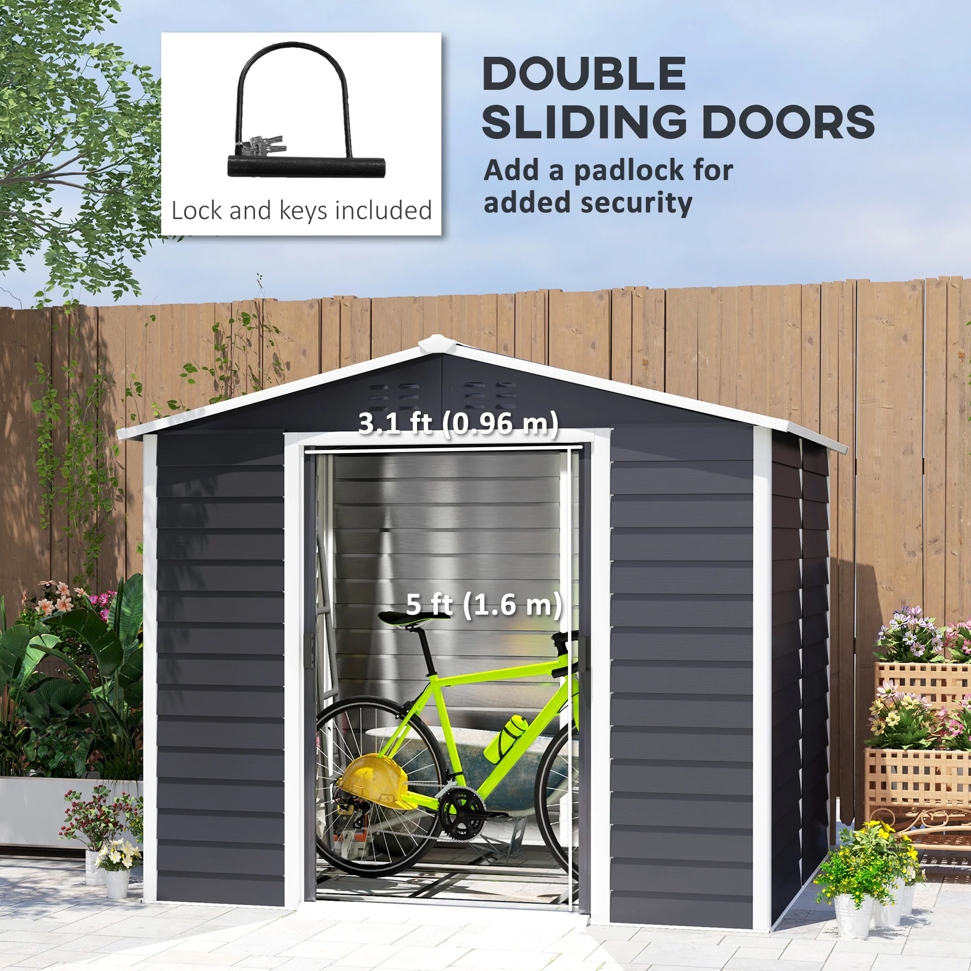 EverBase 8' x 7' Upgraded Storage Shed with Floor Frame and Gloves, Dark Grey - Image 7