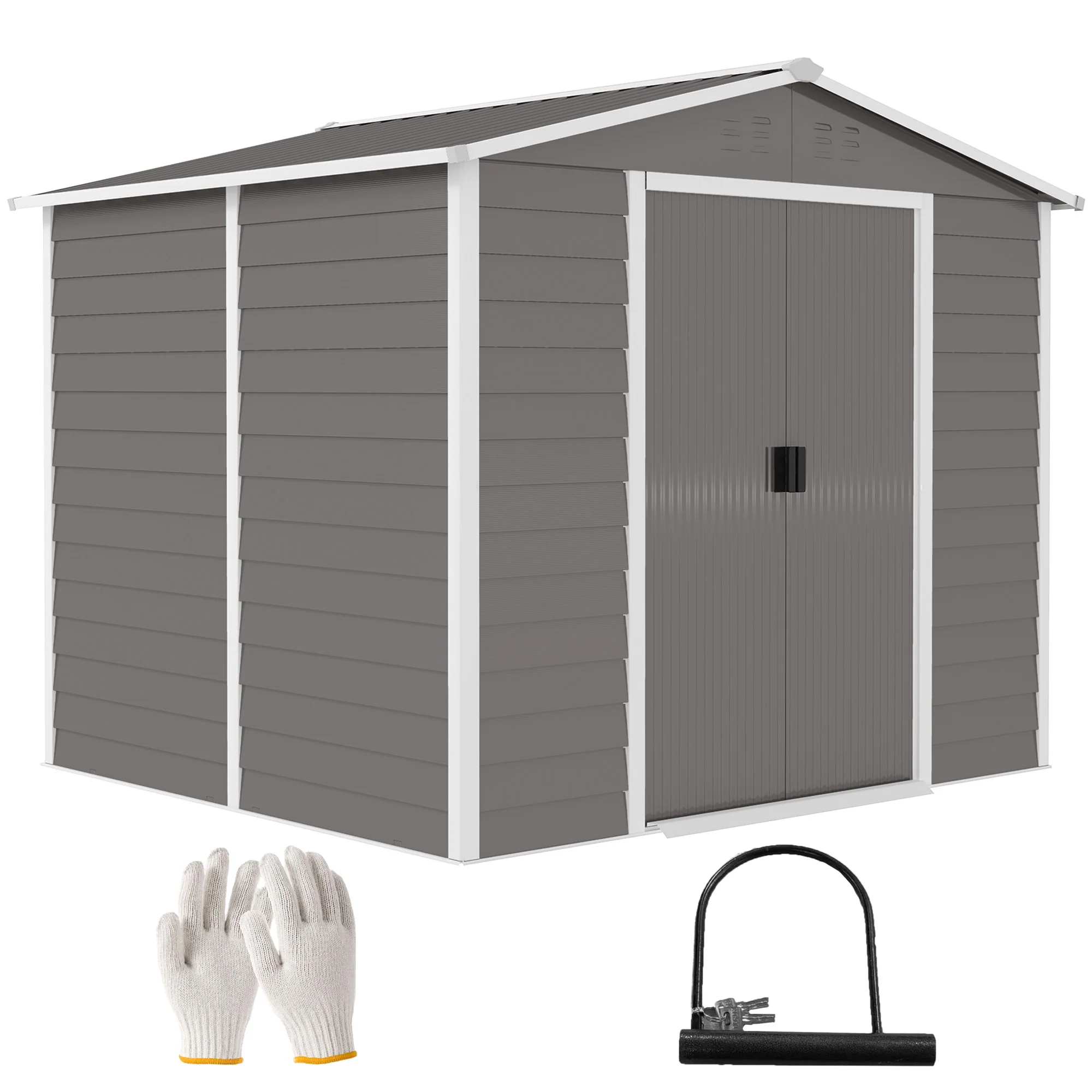 EverBase 8' x 7' Upgraded Storage Shed with Floor Frame and Gloves, Light Grey