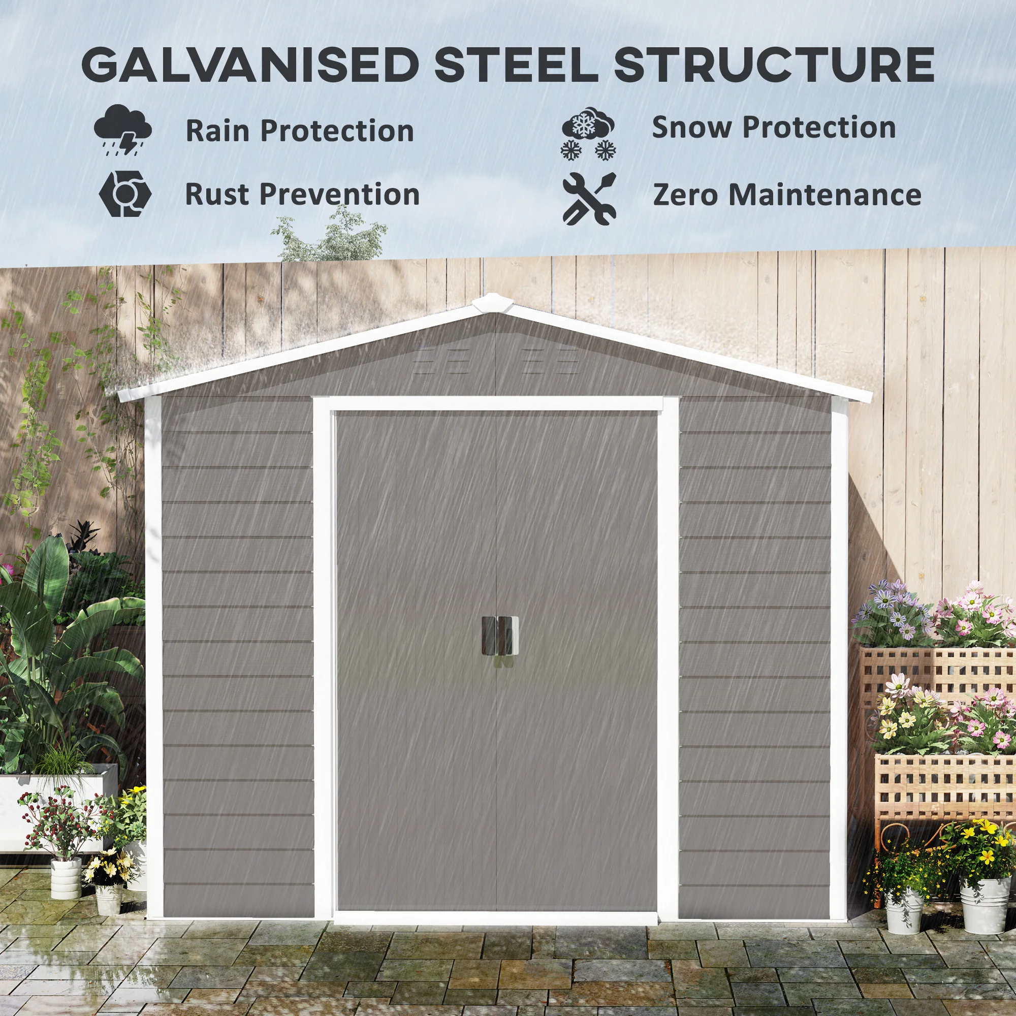 EverBase 8' x 7' Upgraded Storage Shed with Floor Frame and Gloves, Light Grey - Image 6