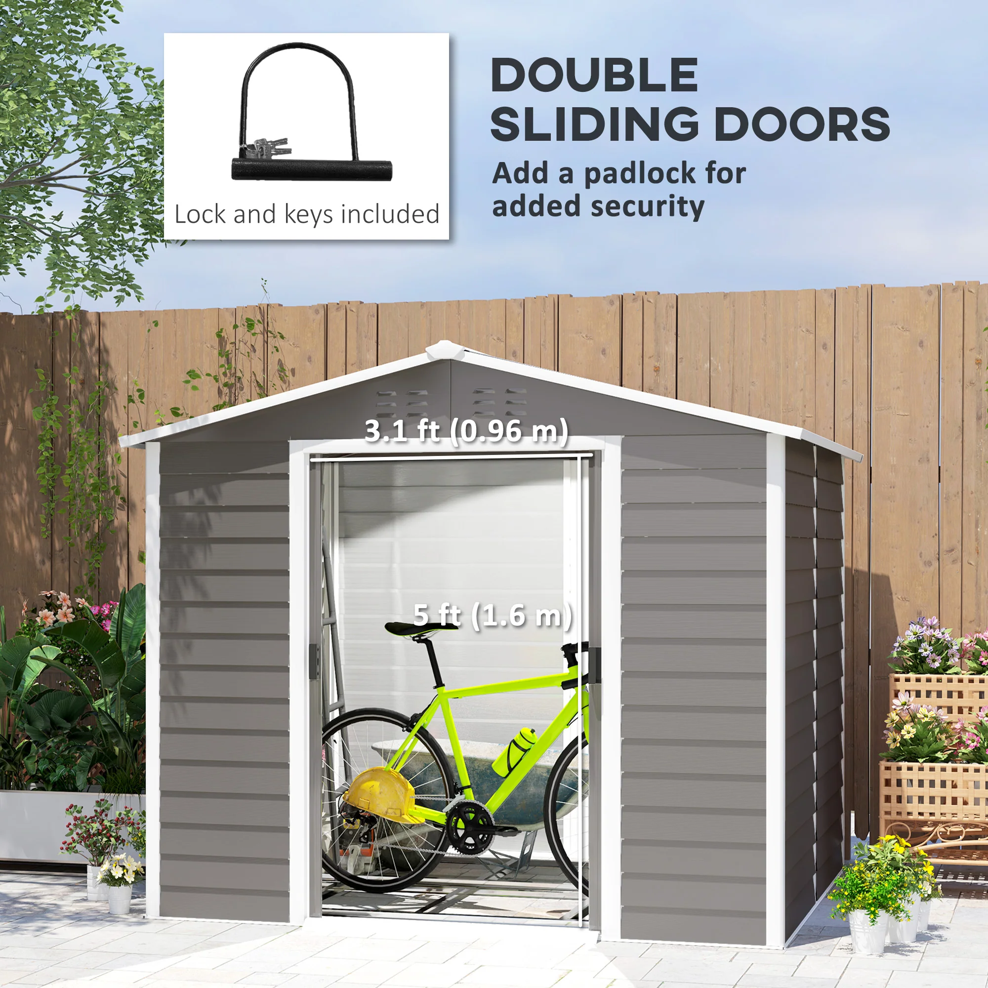 EverBase 8' x 7' Upgraded Storage Shed with Floor Frame and Gloves, Light Grey - Image 7
