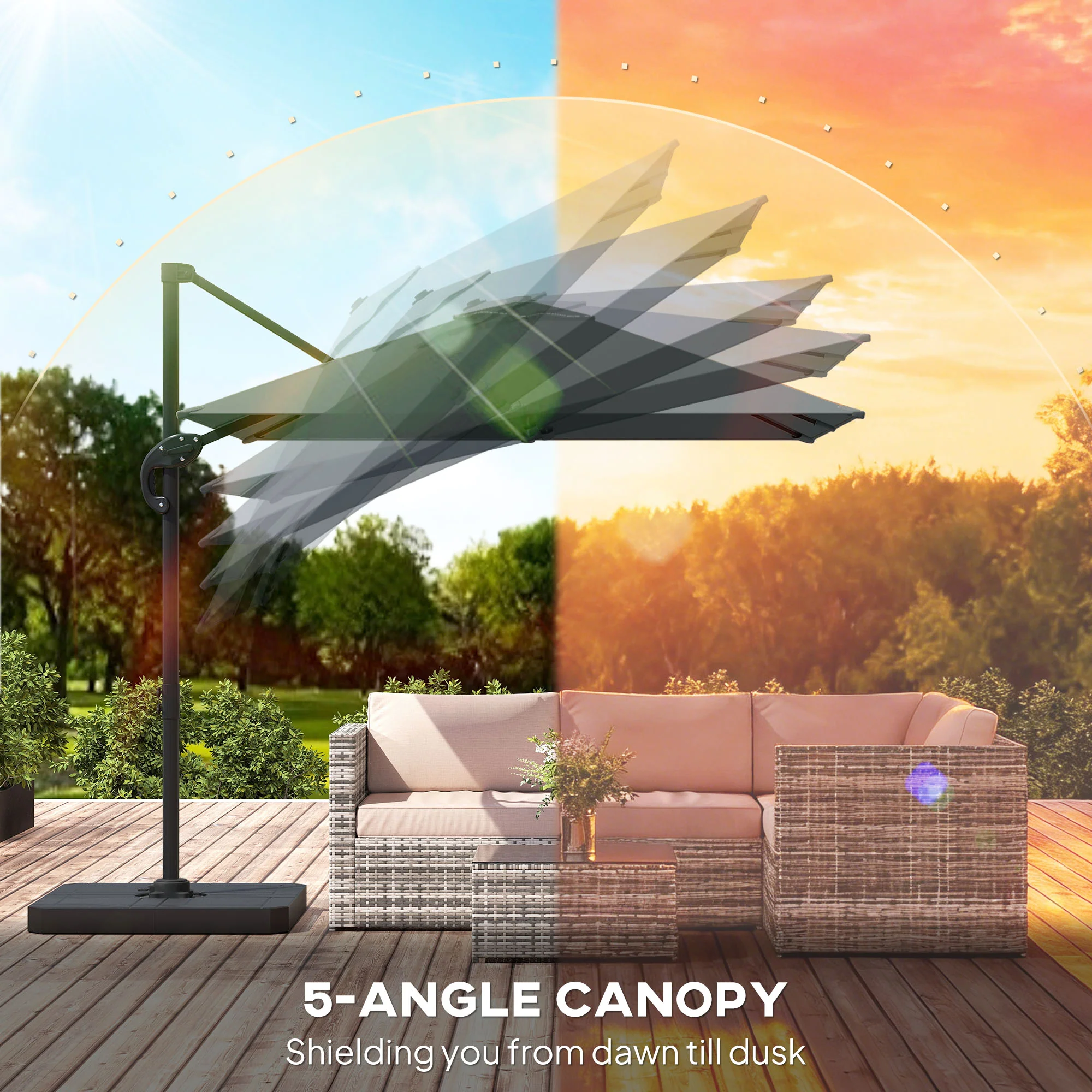 8' x 8' Cantilever Patio Umbrella with Base Weights, Dark Grey - Image 10