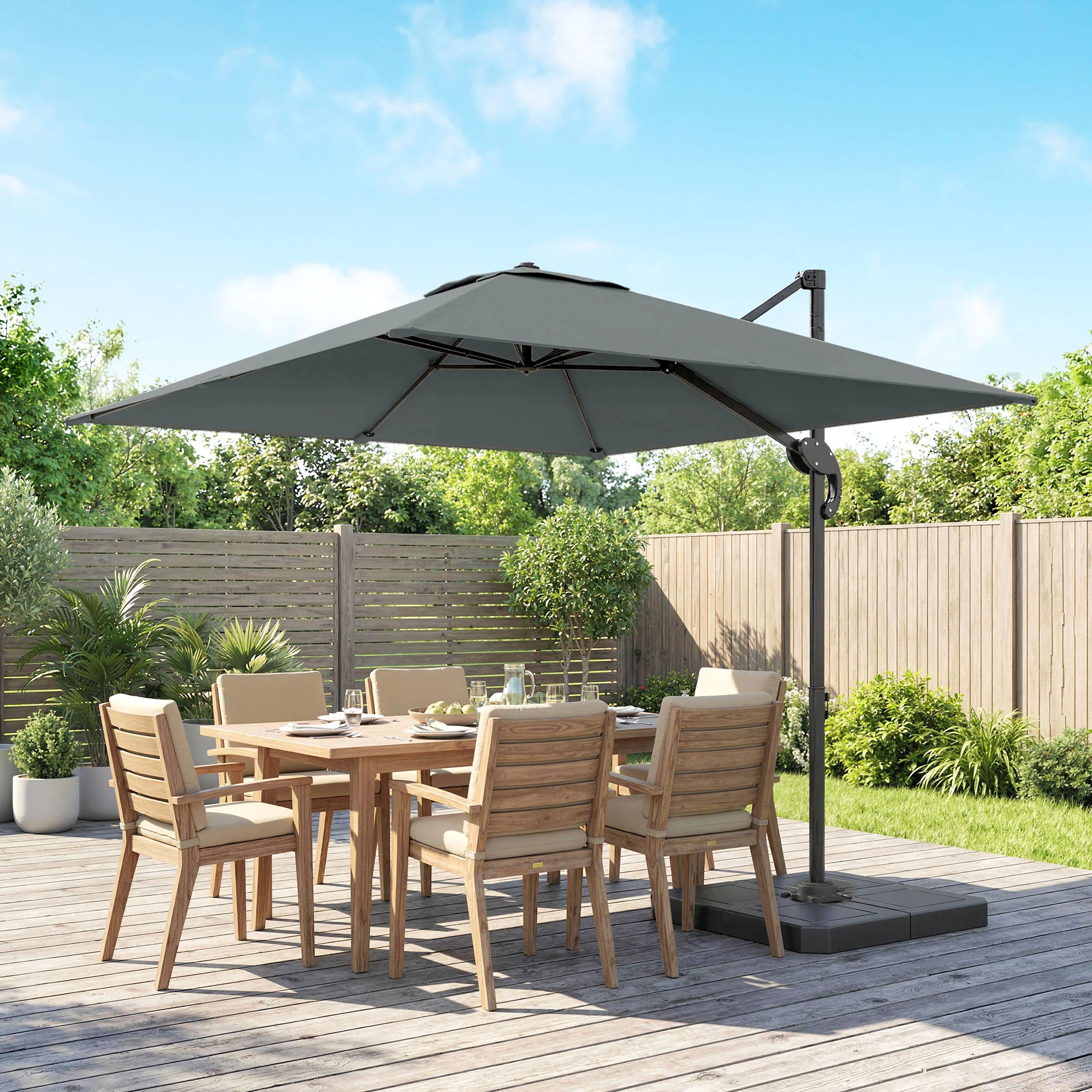 8' x 8' Cantilever Patio Umbrella with Base Weights, Dark Grey - Image 11