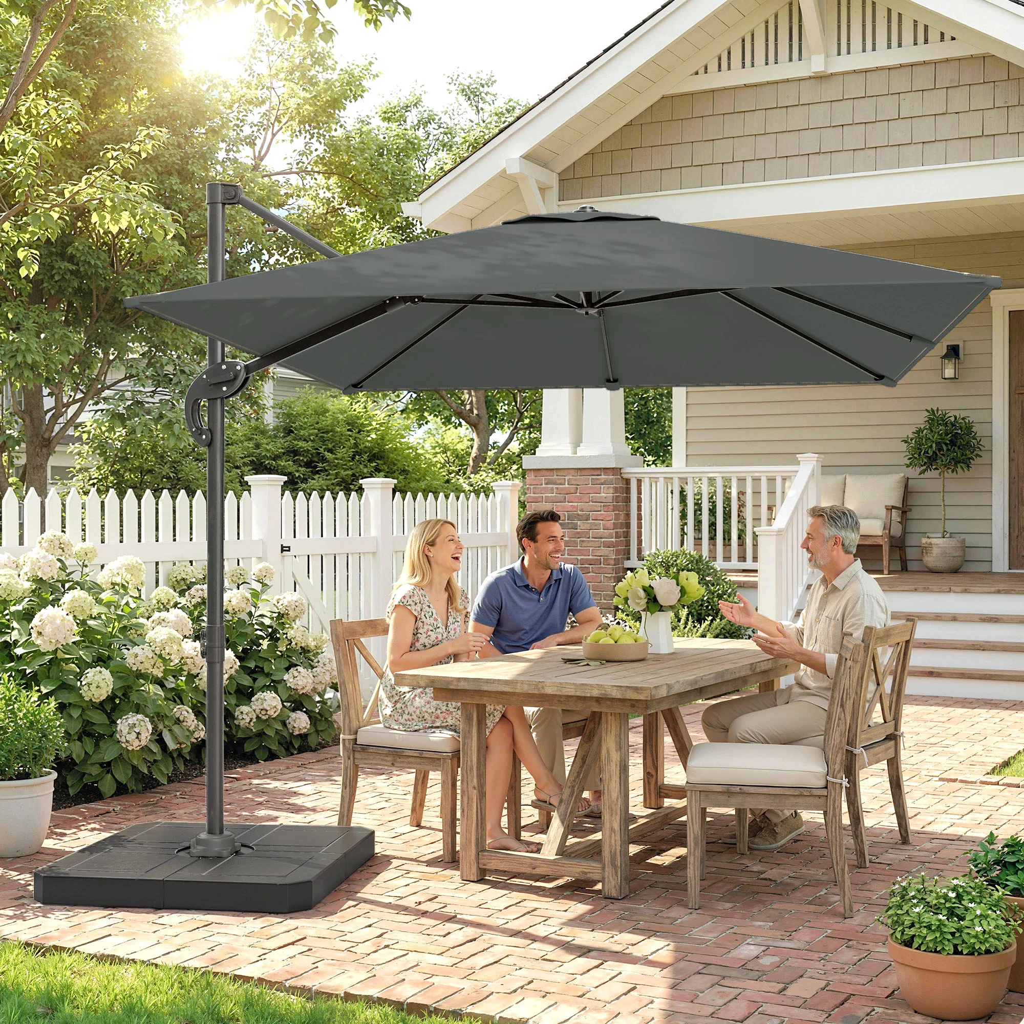 8' x 8' Cantilever Patio Umbrella with Base Weights, Dark Grey - Image 4