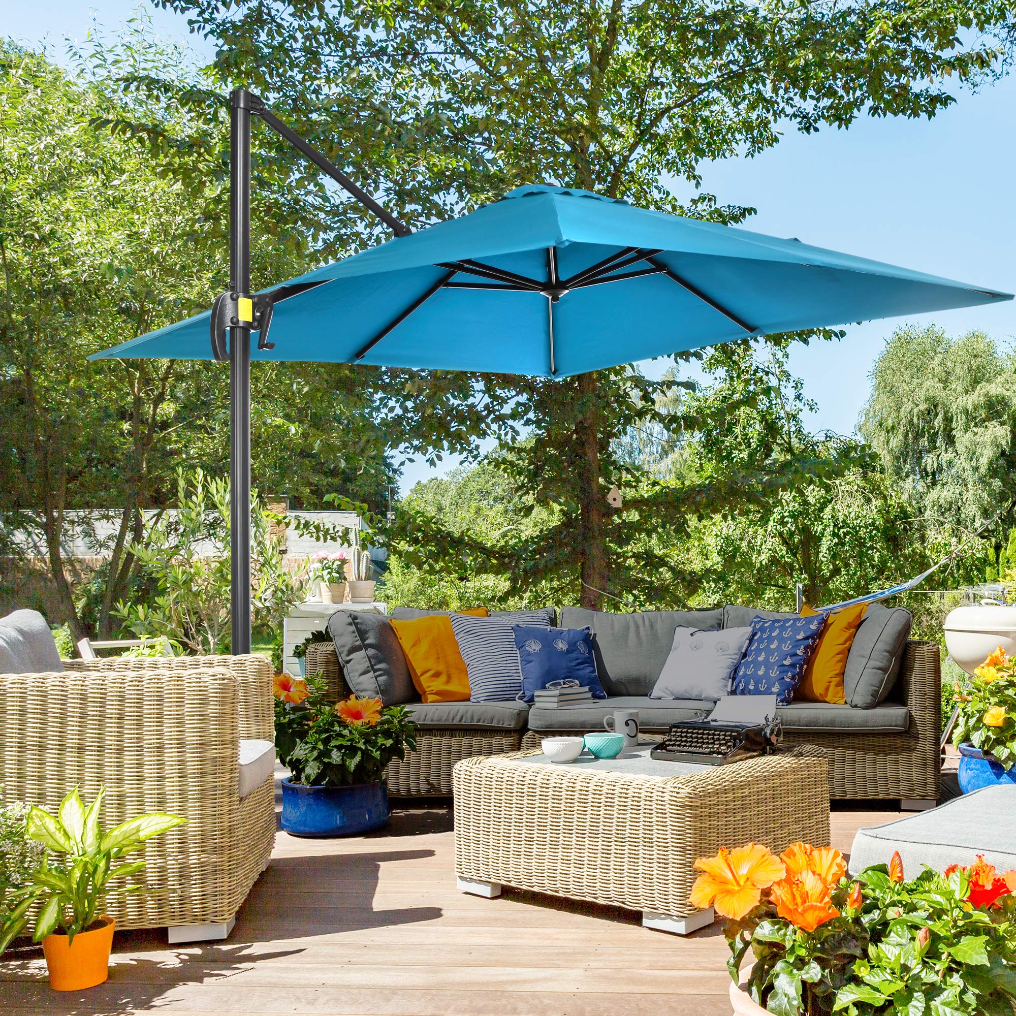 8'x 8' Square Cantilever Umbrella with 360° Rotation & Tilt, Turquoise - Image 3