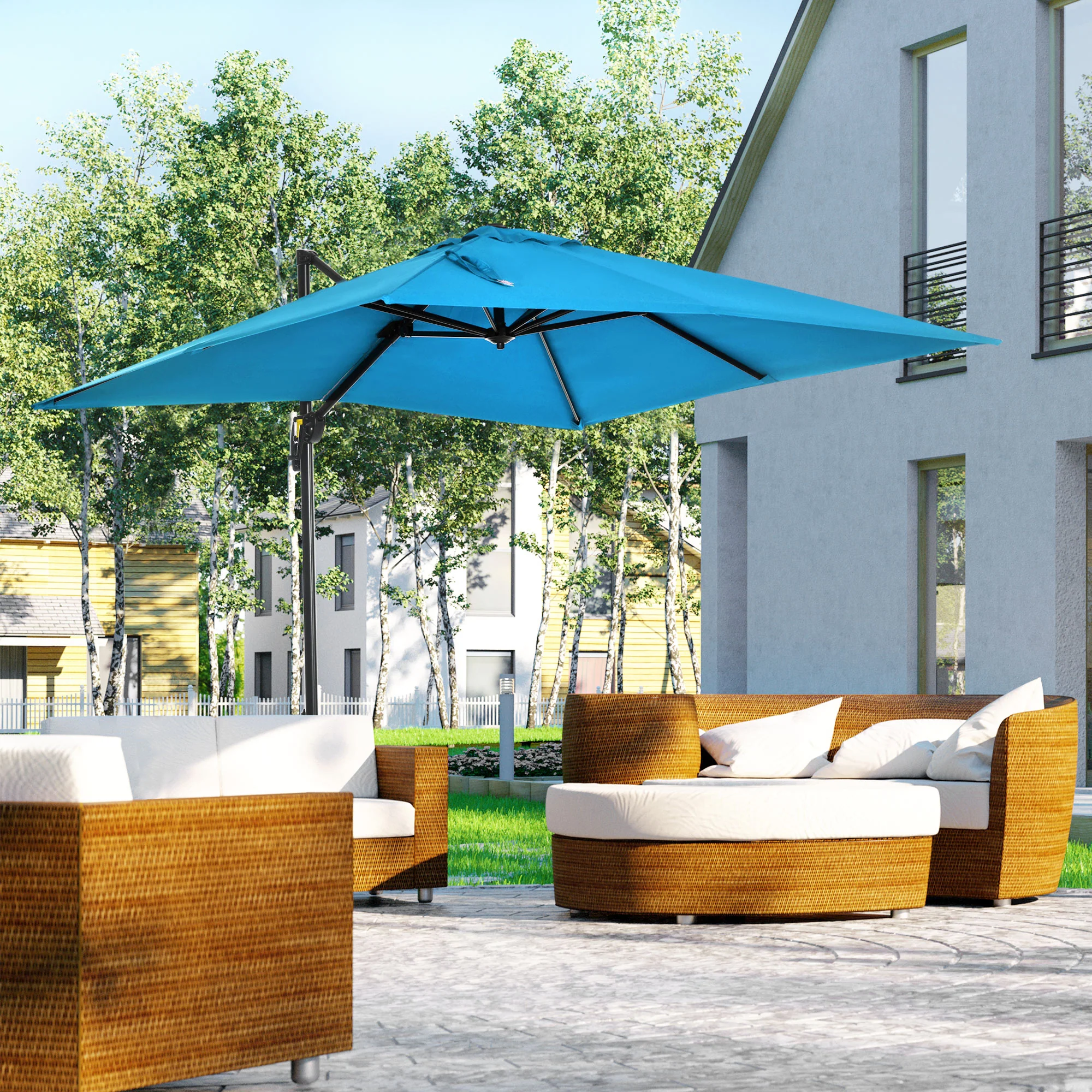 8'x 8' Square Cantilever Umbrella with 360° Rotation & Tilt, Turquoise - Image 4