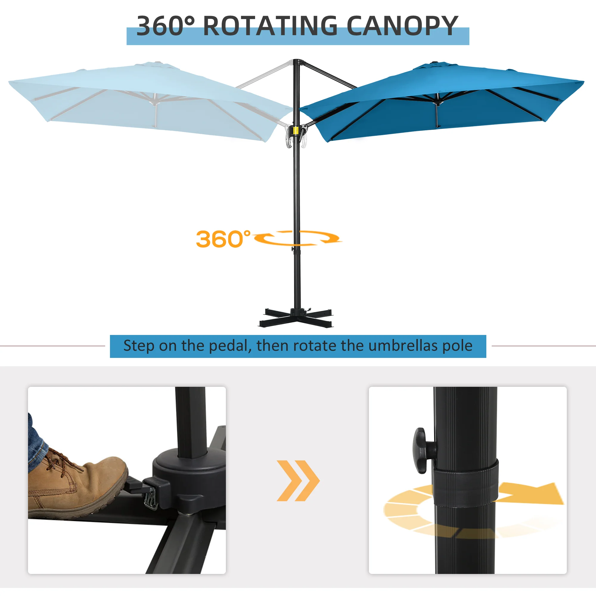 8'x 8' Square Cantilever Umbrella with 360° Rotation & Tilt, Turquoise - Image 6
