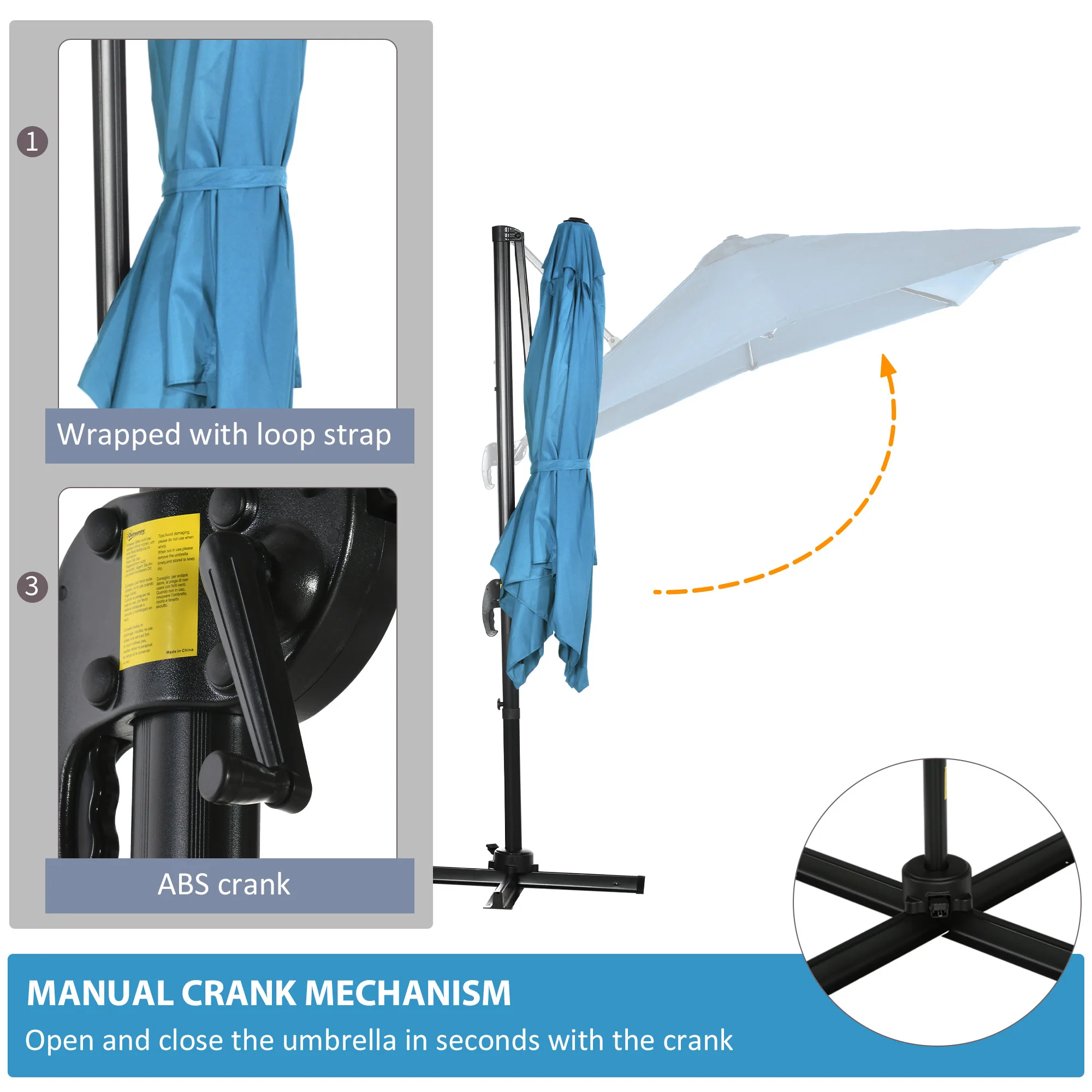 8'x 8' Square Cantilever Umbrella with 360° Rotation & Tilt, Turquoise - Image 8