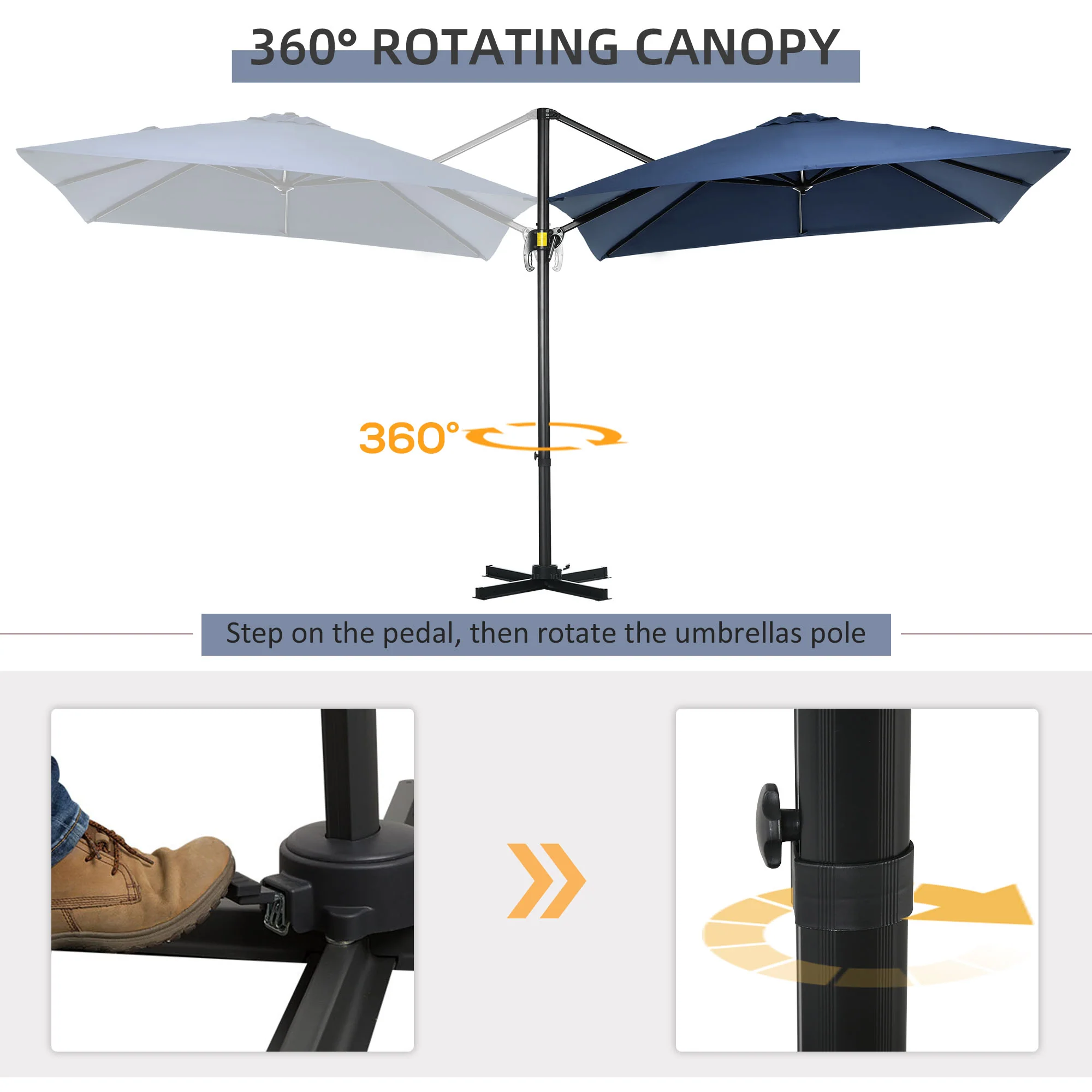 8'x 8' Square Cantilever Umbrella with 360° Rotation & Tilt, Dark Blue - Image 6