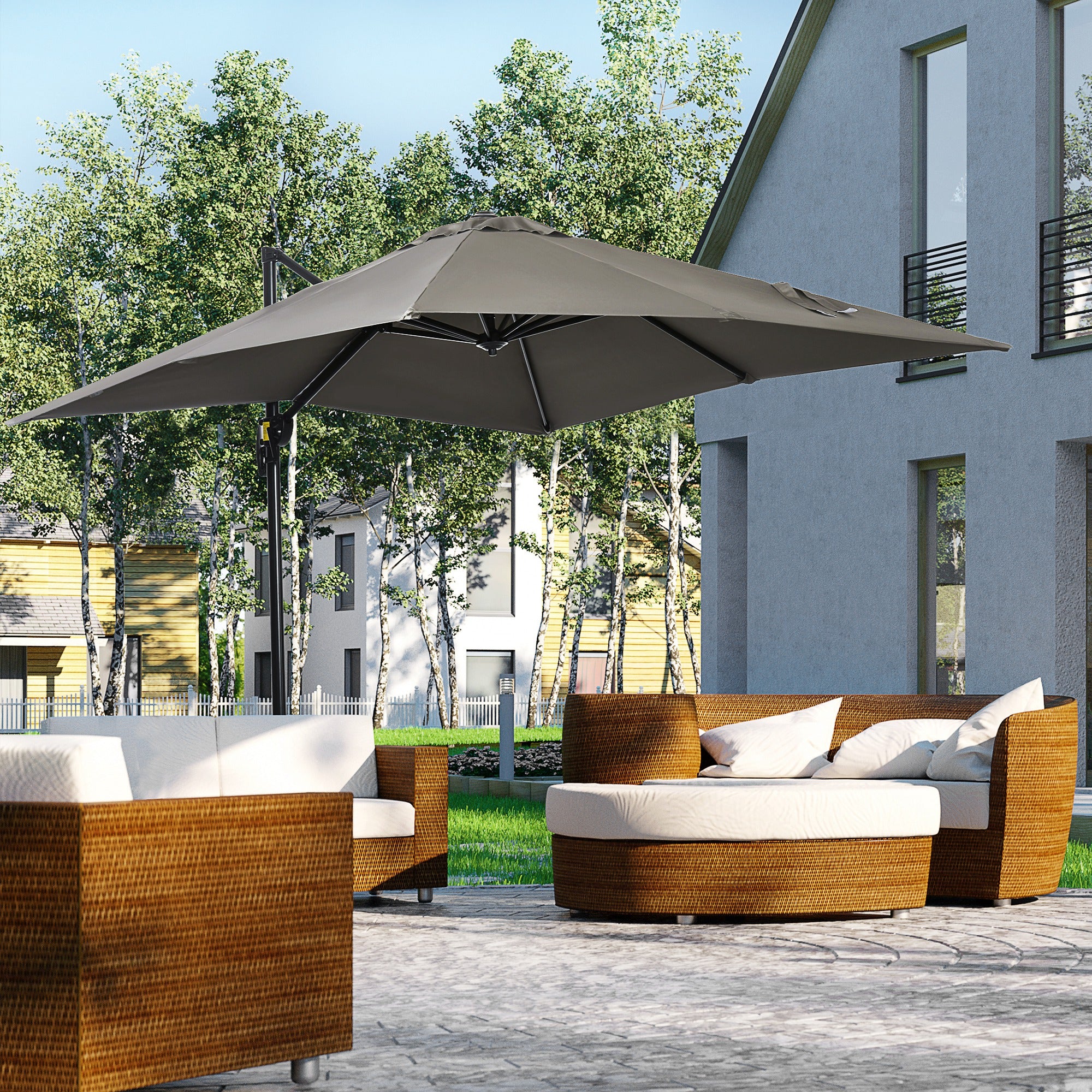 8'x 8' Square Cantilever Umbrella with 360° Rotation & Tilt, Light Grey - Image 3