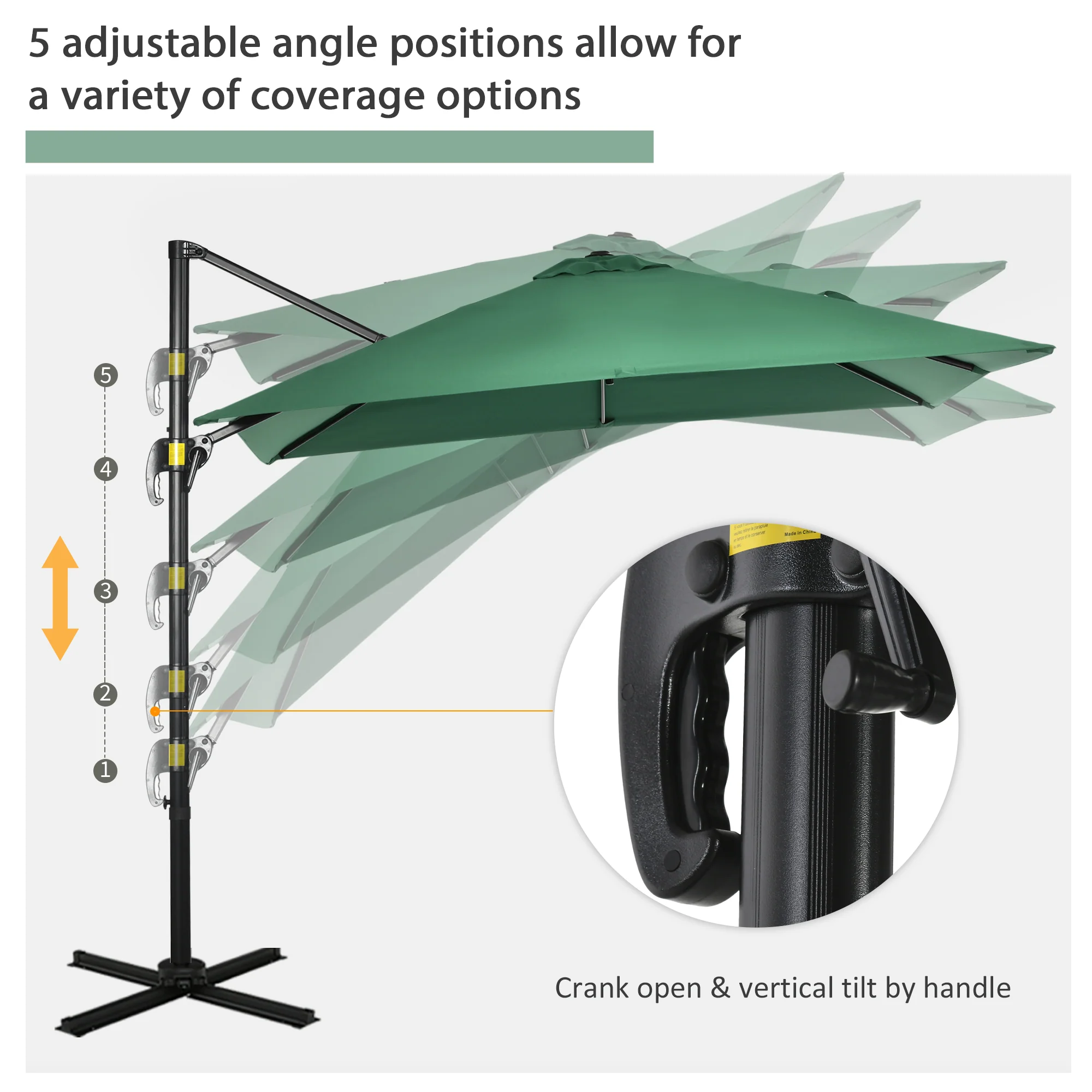 8'x 8' Square Cantilever Umbrella with 360° Rotation & Tilt, Green - Image 7
