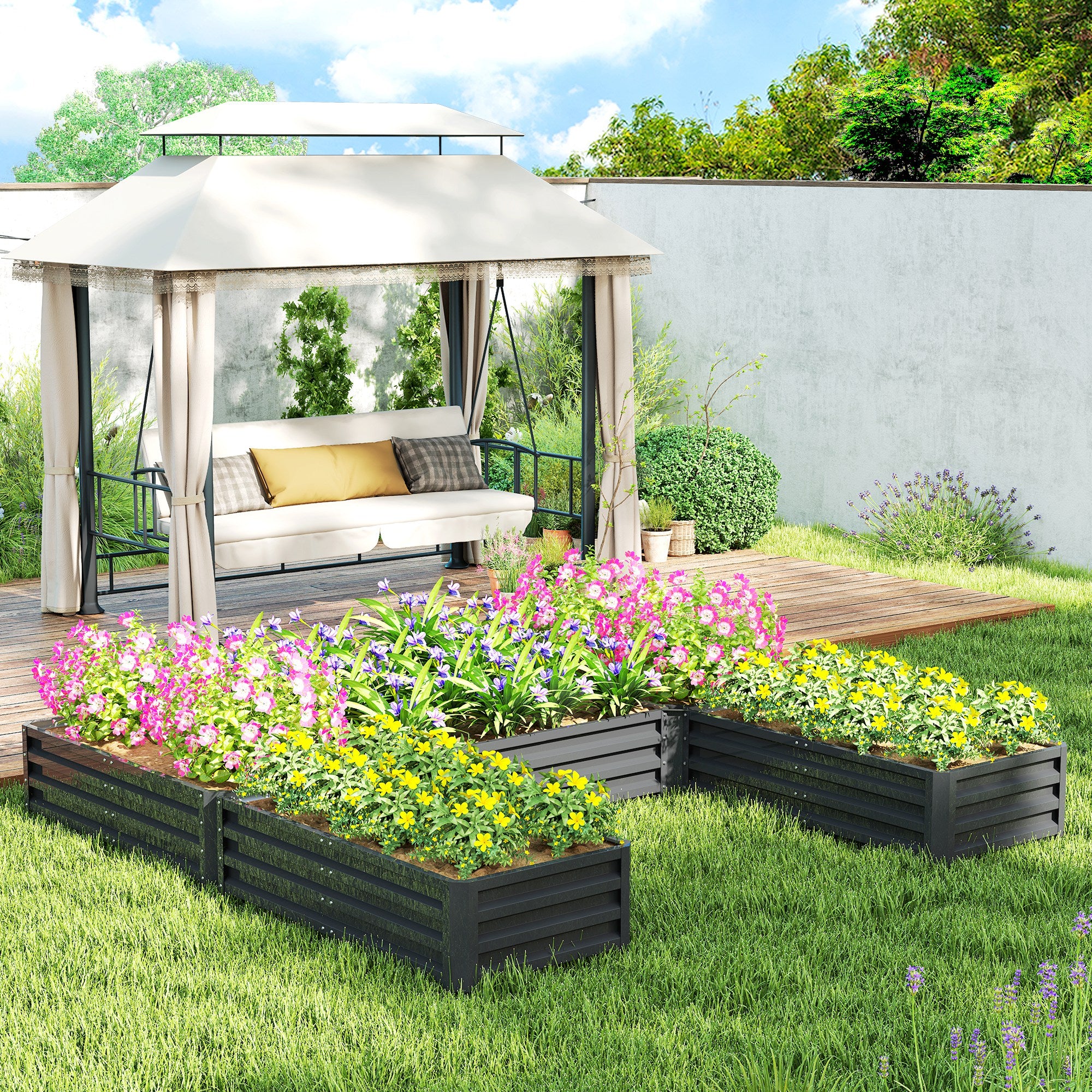 8 x 8ft DIY Raised Garden Bed, Set of 5 Large Steel Box Planters for Outdoor Plants, Vegetables, Flowers, Herbs, Easy Assembly, Dark Grey - Image 3