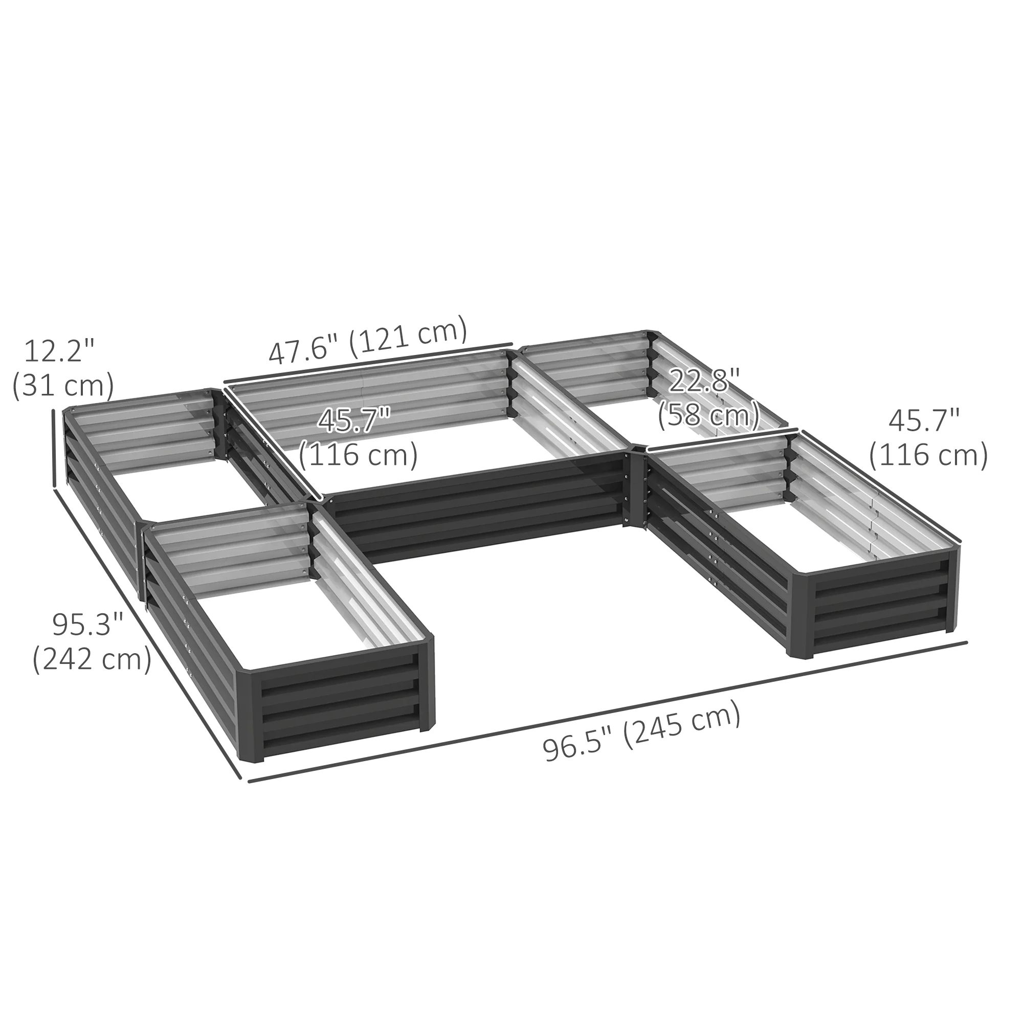 8 x 8ft DIY Raised Garden Bed, Set of 5 Large Steel Box Planters for Outdoor Plants, Vegetables, Flowers, Herbs, Easy Assembly, Dark Grey - Image 5