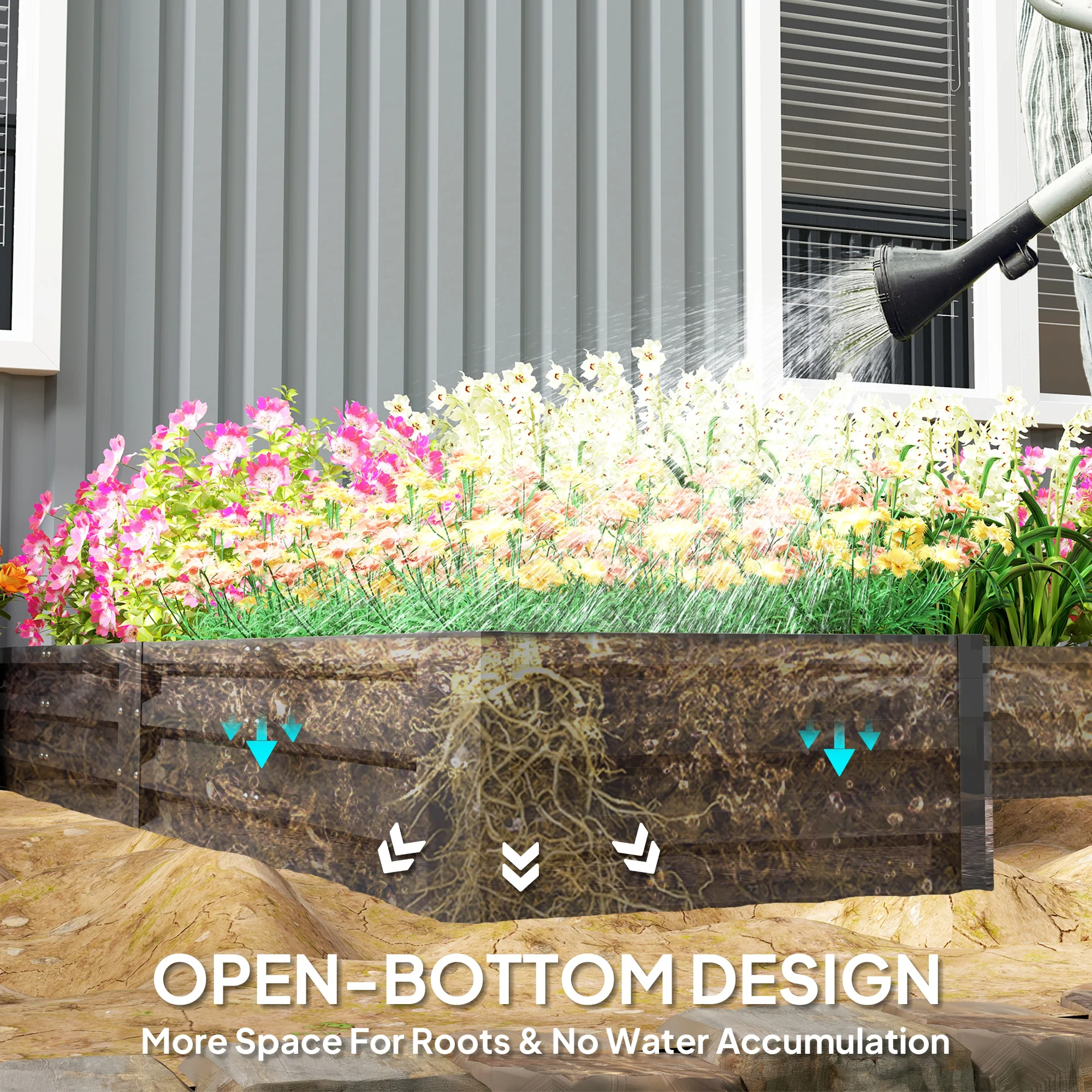 8 x 8ft DIY Raised Garden Bed, Set of 5 Large Steel Box Planters for Outdoor Plants, Vegetables, Flowers, Herbs, Easy Assembly, Dark Grey - Image 7