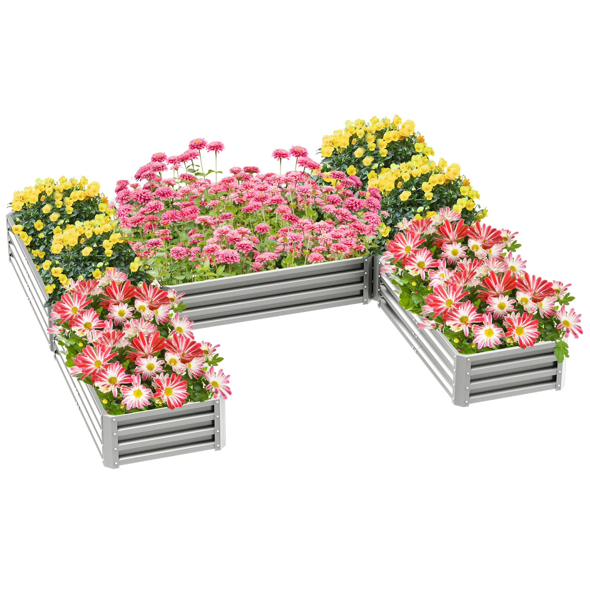 8 x 8ft DIY Raised Garden Bed, Set of 5 Large Steel Box Planters for Outdoor Plants, Vegetables, Flowers, Herbs, Easy Assembly, Silver