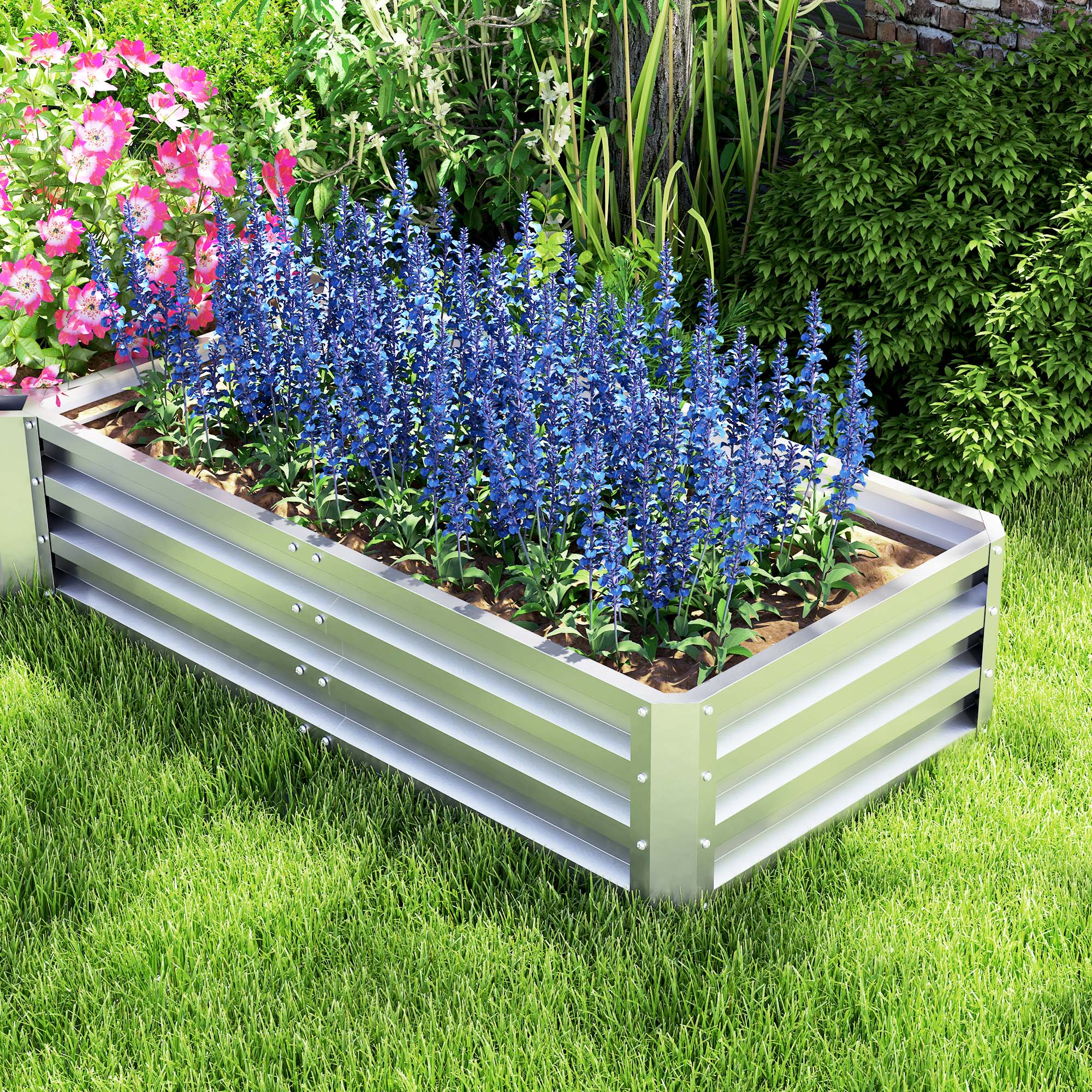 8 x 8ft DIY Raised Garden Bed, Set of 5 Large Steel Box Planters for Outdoor Plants, Vegetables, Flowers, Herbs, Easy Assembly, Silver - Image 11