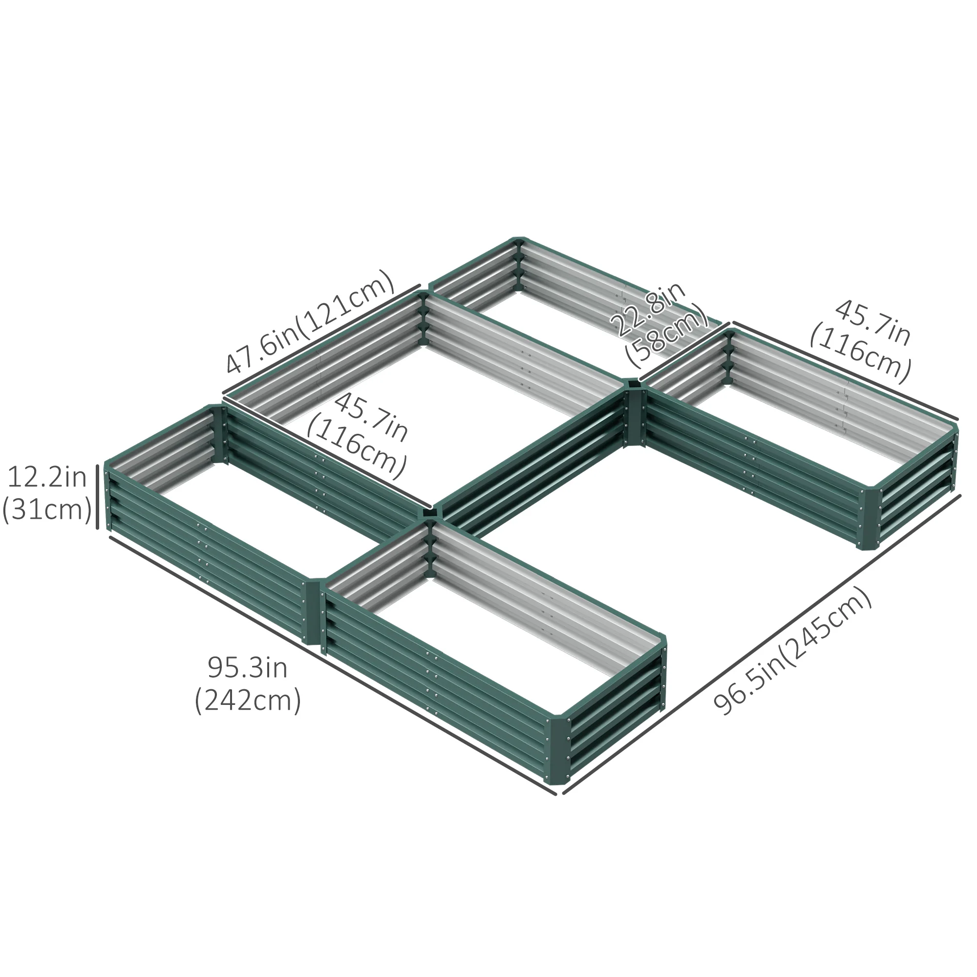 8 x 8ft DIY Raised Garden Bed, Set of 5 Large Steel Box Planters for Outdoor Plants, Vegetables, Flowers, Herbs, Easy Assembly, Green - Image 5