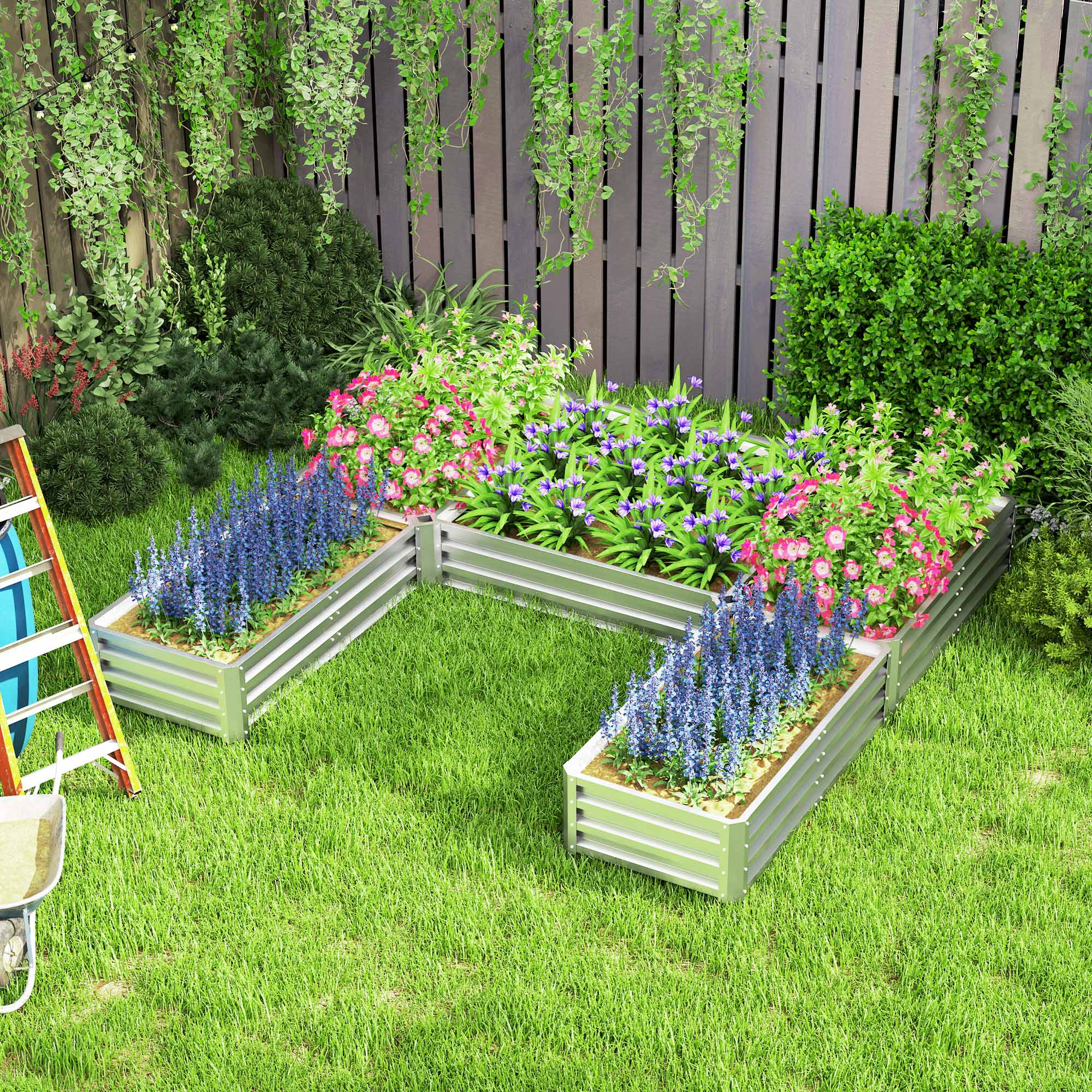 8 x 8ft DIY Raised Garden Bed, Set of 5 Large Steel Box Planters for Outdoor Plants, Vegetables, Flowers, Herbs, Easy Assembly, Silver - Image 4