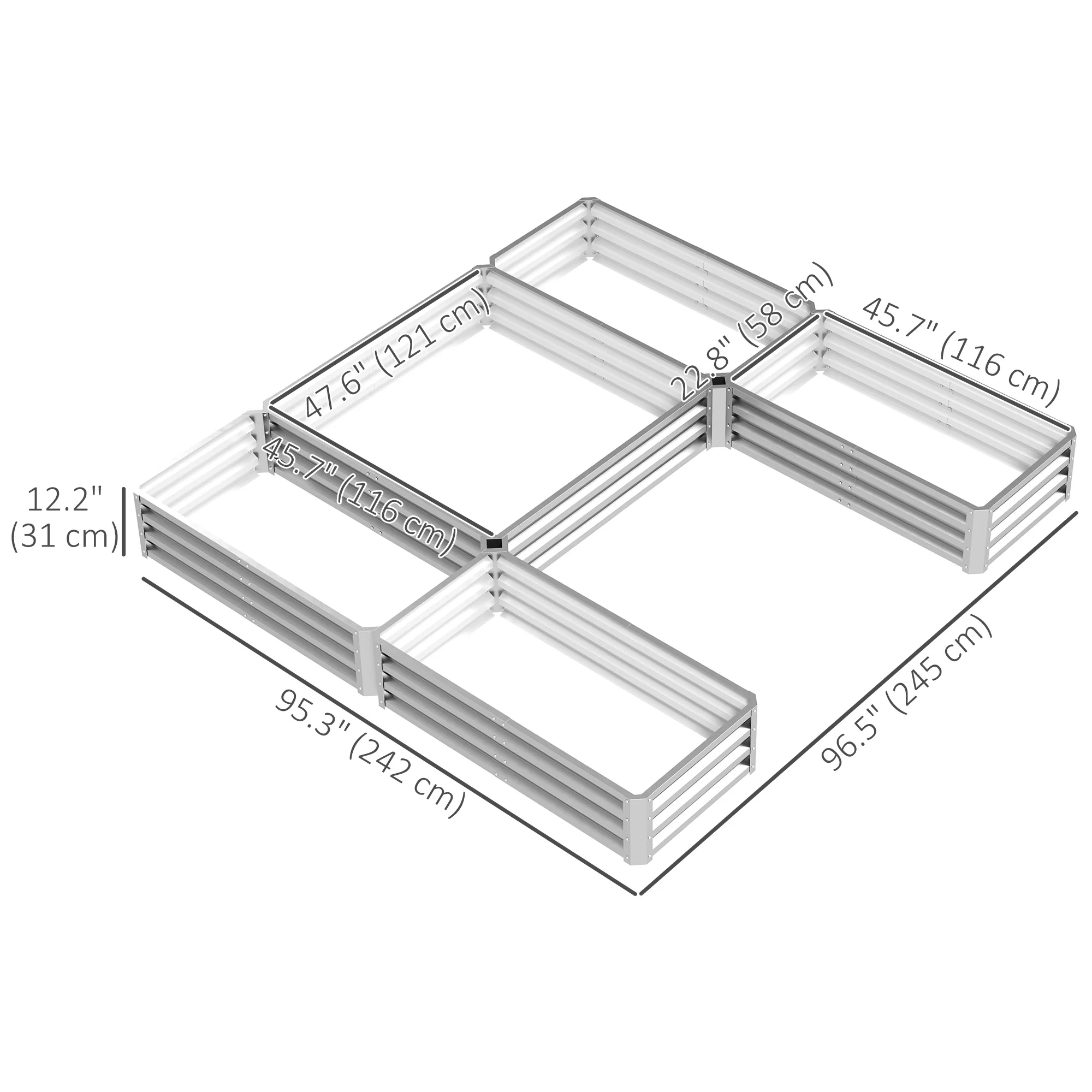 8 x 8ft DIY Raised Garden Bed, Set of 5 Large Steel Box Planters for Outdoor Plants, Vegetables, Flowers, Herbs, Easy Assembly, Silver - Image 5