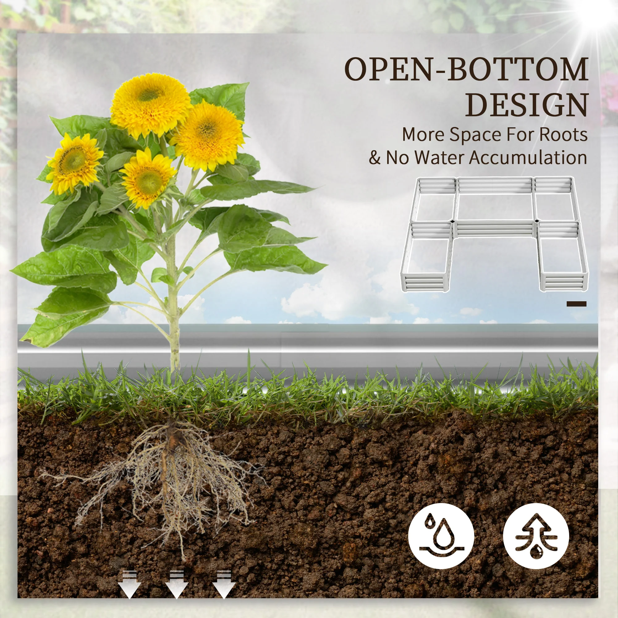8 x 8ft DIY Raised Garden Bed, Set of 5 Large Steel Box Planters for Outdoor Plants, Vegetables, Flowers, Herbs, Easy Assembly, Silver - Image 7
