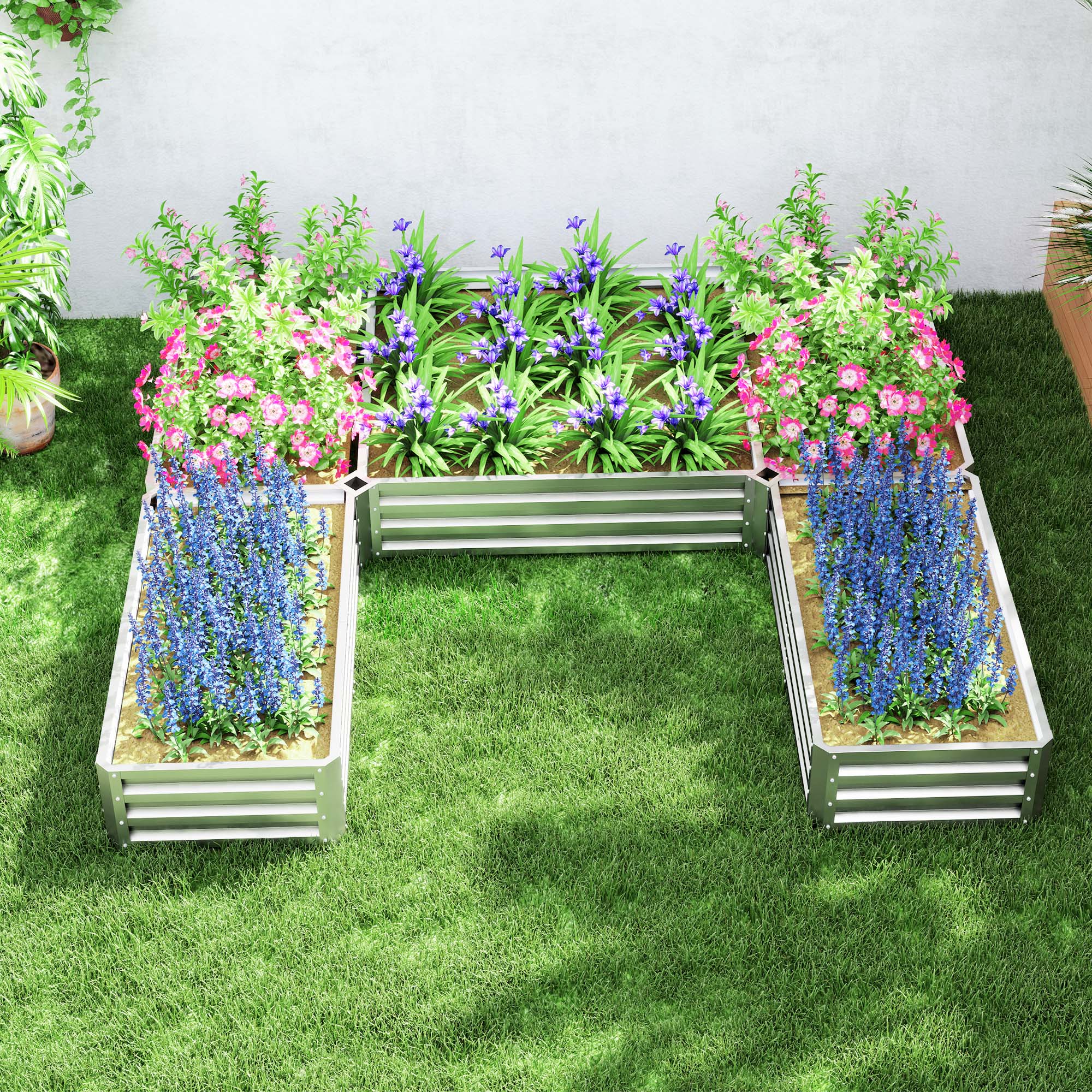 8 x 8ft DIY Raised Garden Bed, Set of 5 Large Steel Box Planters for Outdoor Plants, Vegetables, Flowers, Herbs, Easy Assembly, Silver - Image 9
