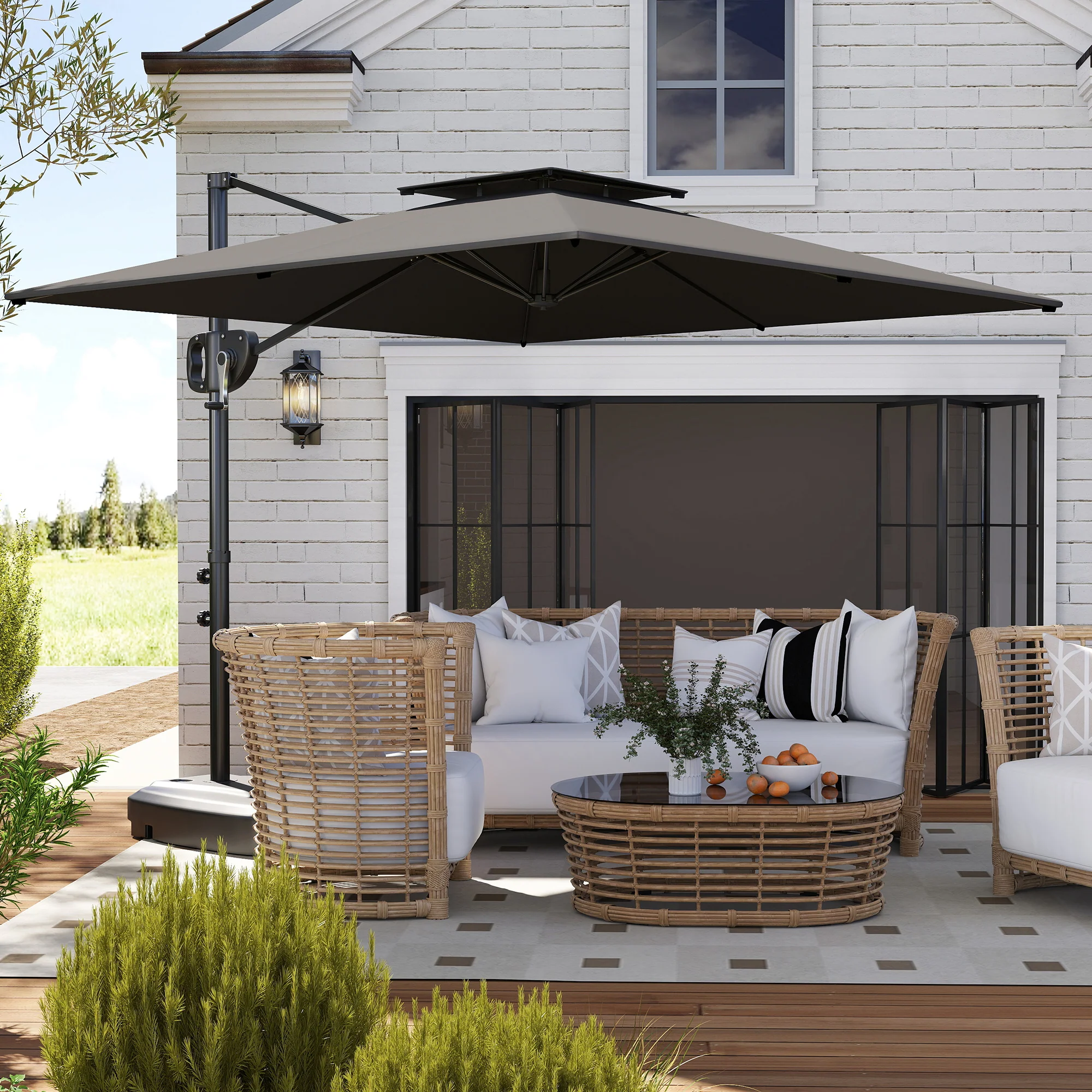 8' x 9' Square Cantilever Patio Umbrella with Fillable Base, Dark Grey - Image 3