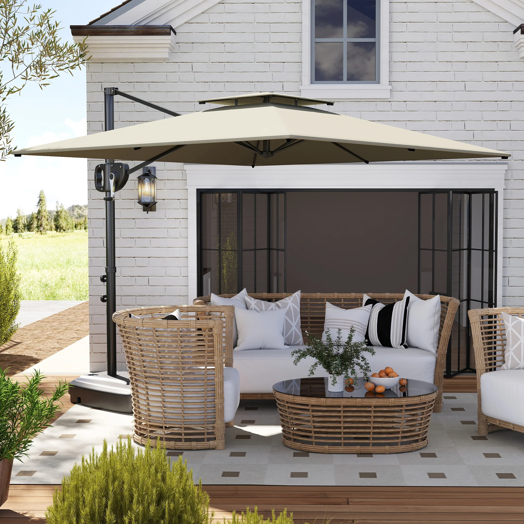 8' x 9' Square Cantilever Patio Umbrella with Fillable Base, Light Grey - Image 3