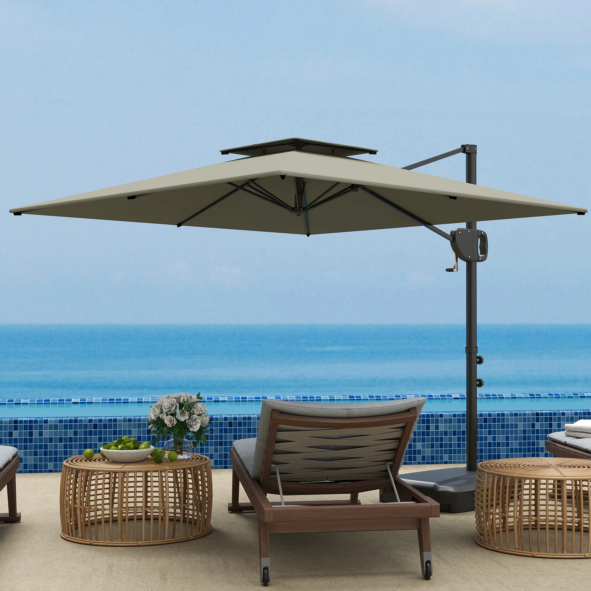 8' x 9' Square Cantilever Patio Umbrella with Fillable Base, Light Grey - Image 4