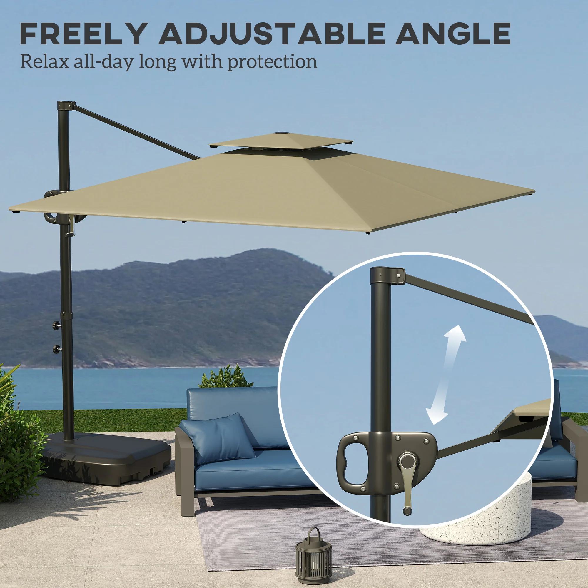 8' x 9' Square Cantilever Patio Umbrella with Fillable Base, Light Grey - Image 6