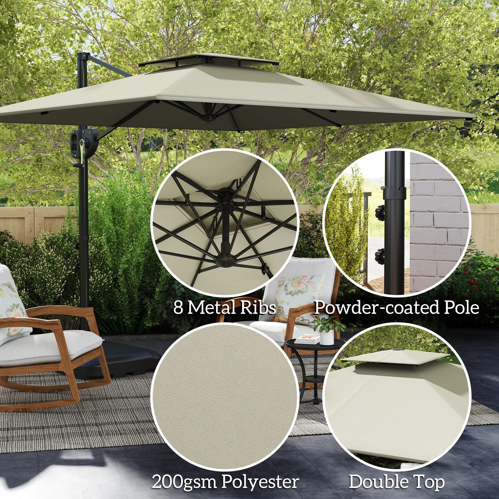 8' x 9' Square Cantilever Patio Umbrella with Fillable Base, Light Grey - Image 7
