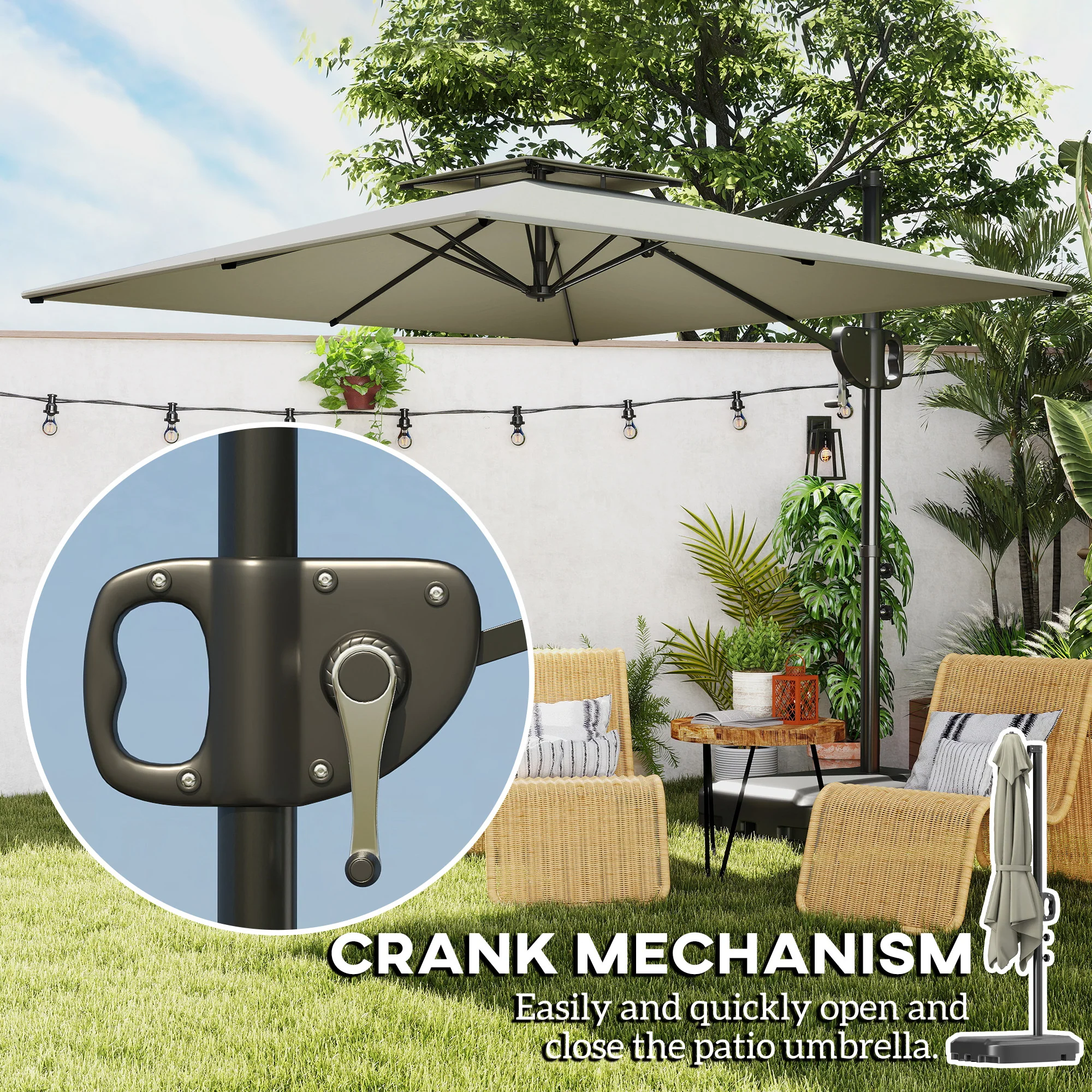 8' x 9' Square Cantilever Patio Umbrella with Fillable Base, Light Grey - Image 8