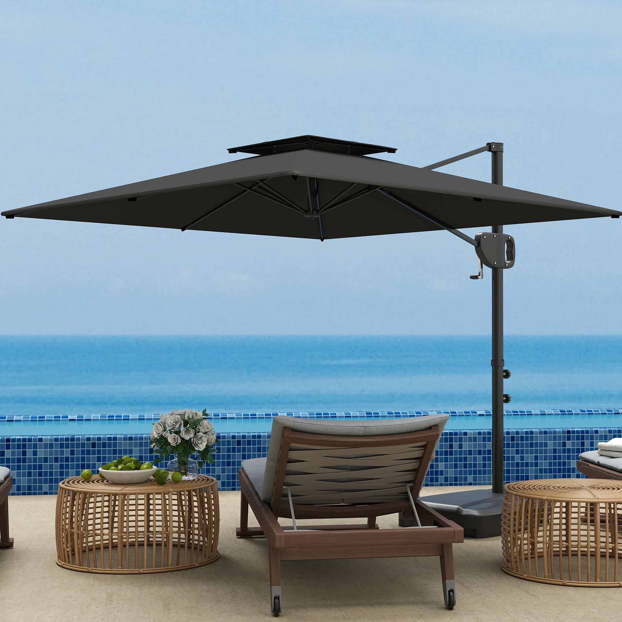 8' x 9' Square Cantilever Patio Umbrella with Fillable Base, Dark Grey - Image 4