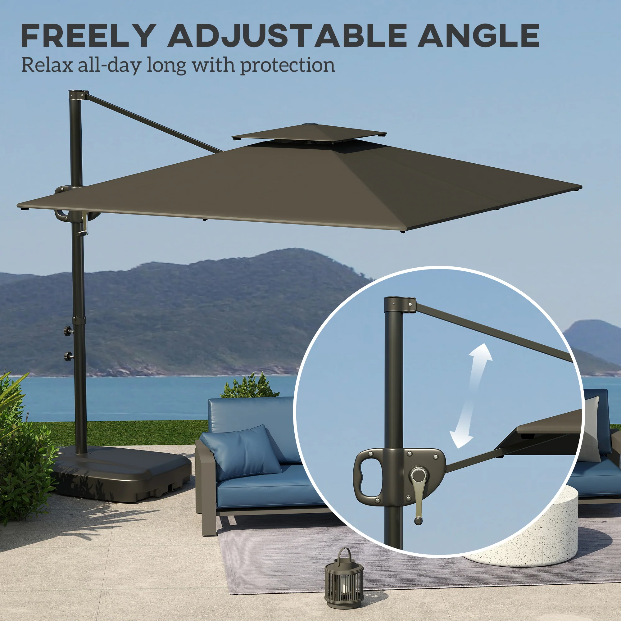 8' x 9' Square Cantilever Patio Umbrella with Fillable Base, Dark Grey - Image 6