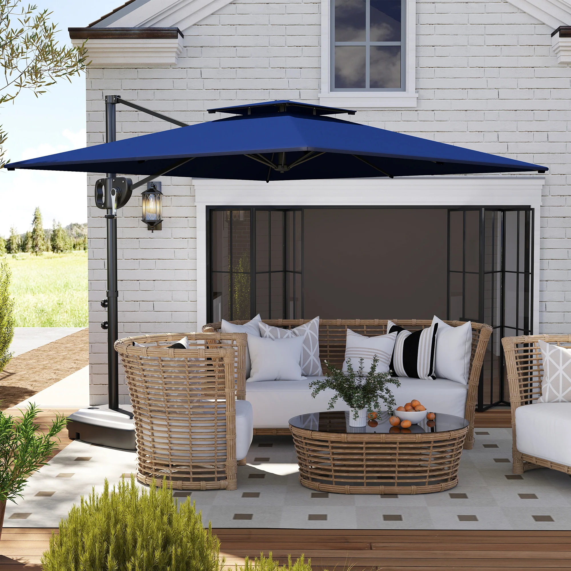 8' x 9' Square Cantilever Patio Umbrella with Fillable Base, Dark Blue - Image 3