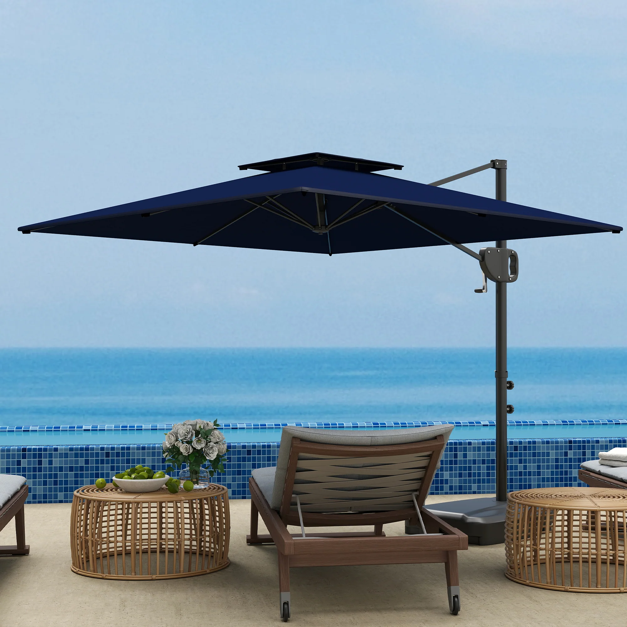 8' x 9' Square Cantilever Patio Umbrella with Fillable Base, Dark Blue - Image 4