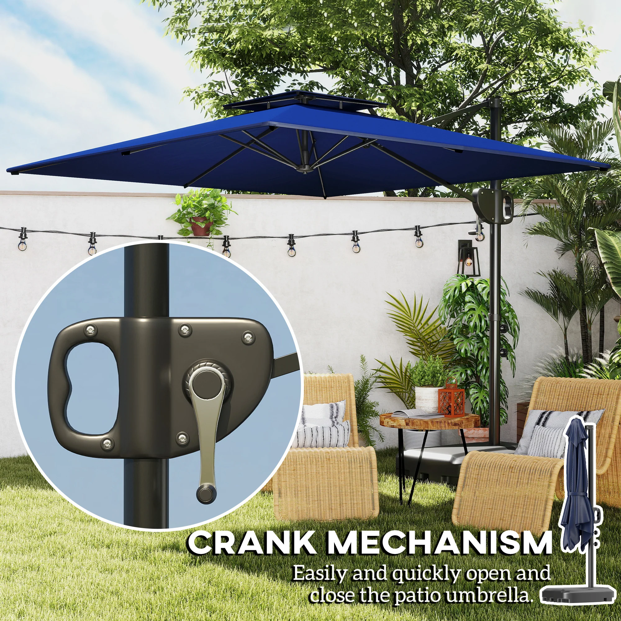8' x 9' Square Cantilever Patio Umbrella with Fillable Base, Dark Blue - Image 8