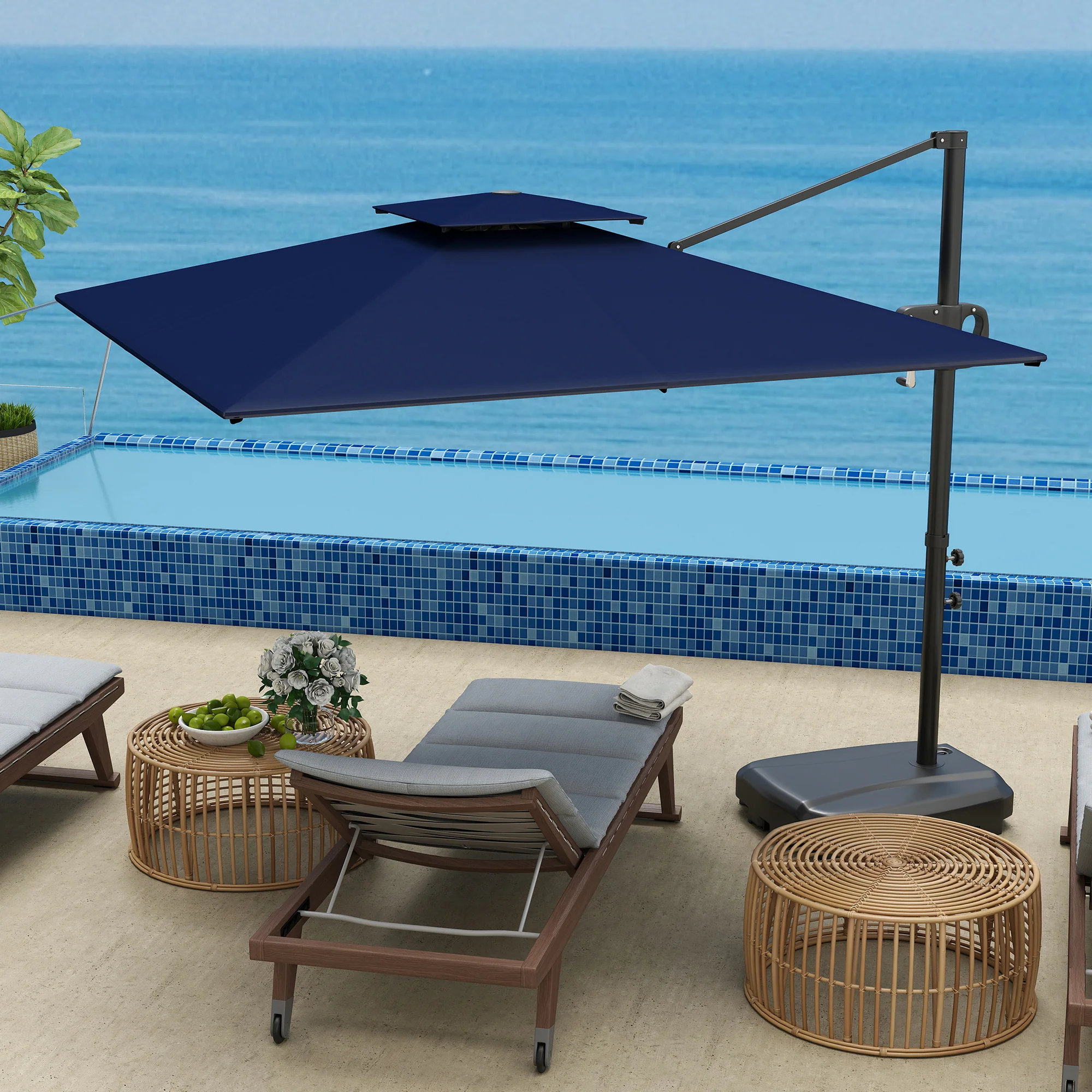 8' x 9' Square Cantilever Patio Umbrella with Fillable Base, Dark Blue - Image 9