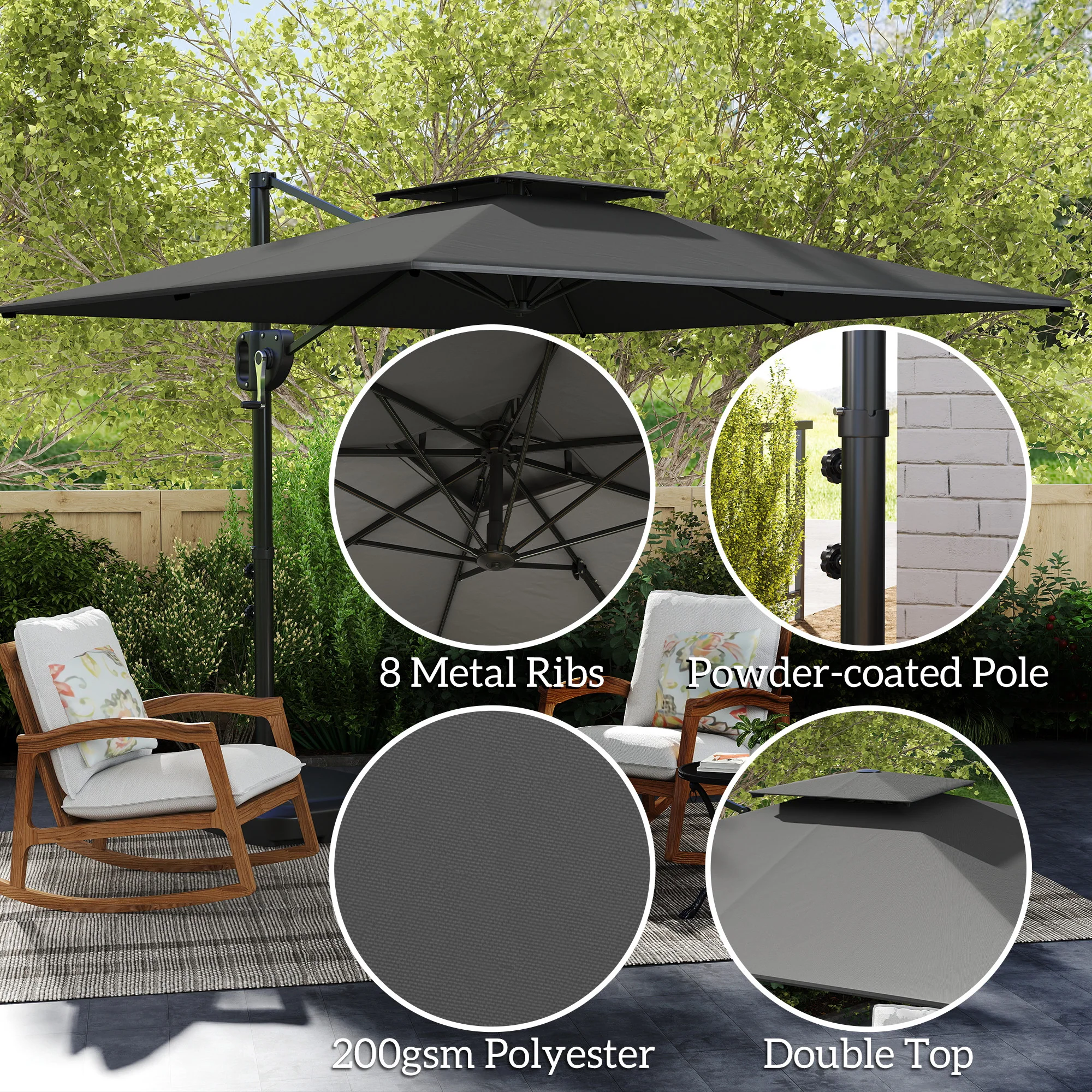 8' x 9' Square Cantilever Patio Umbrella with Fillable Base, Dark Grey - Image 7