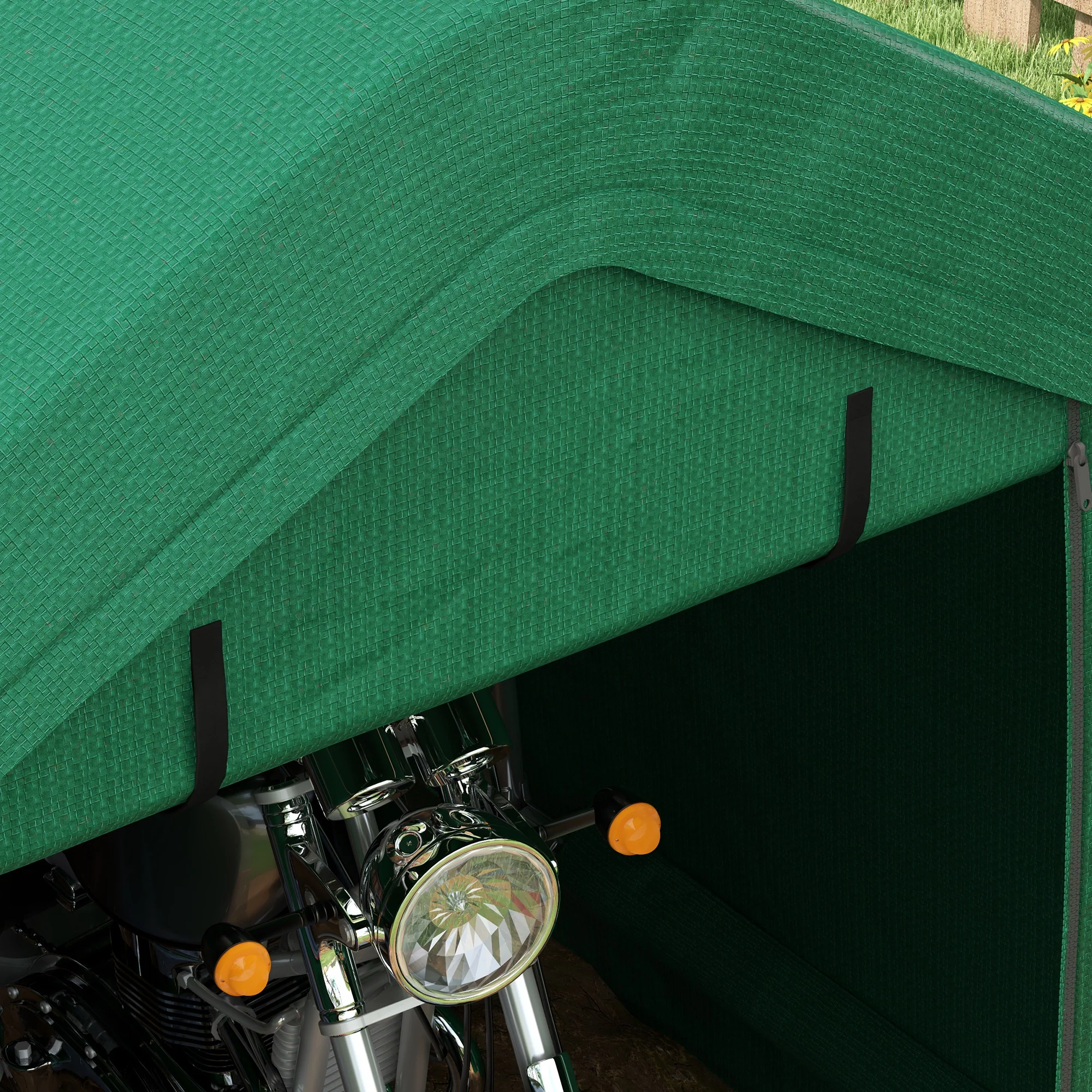 8' x 6' Heavy Duty Storage Shelter with Rollup & Zipper Door, Green - Image 10