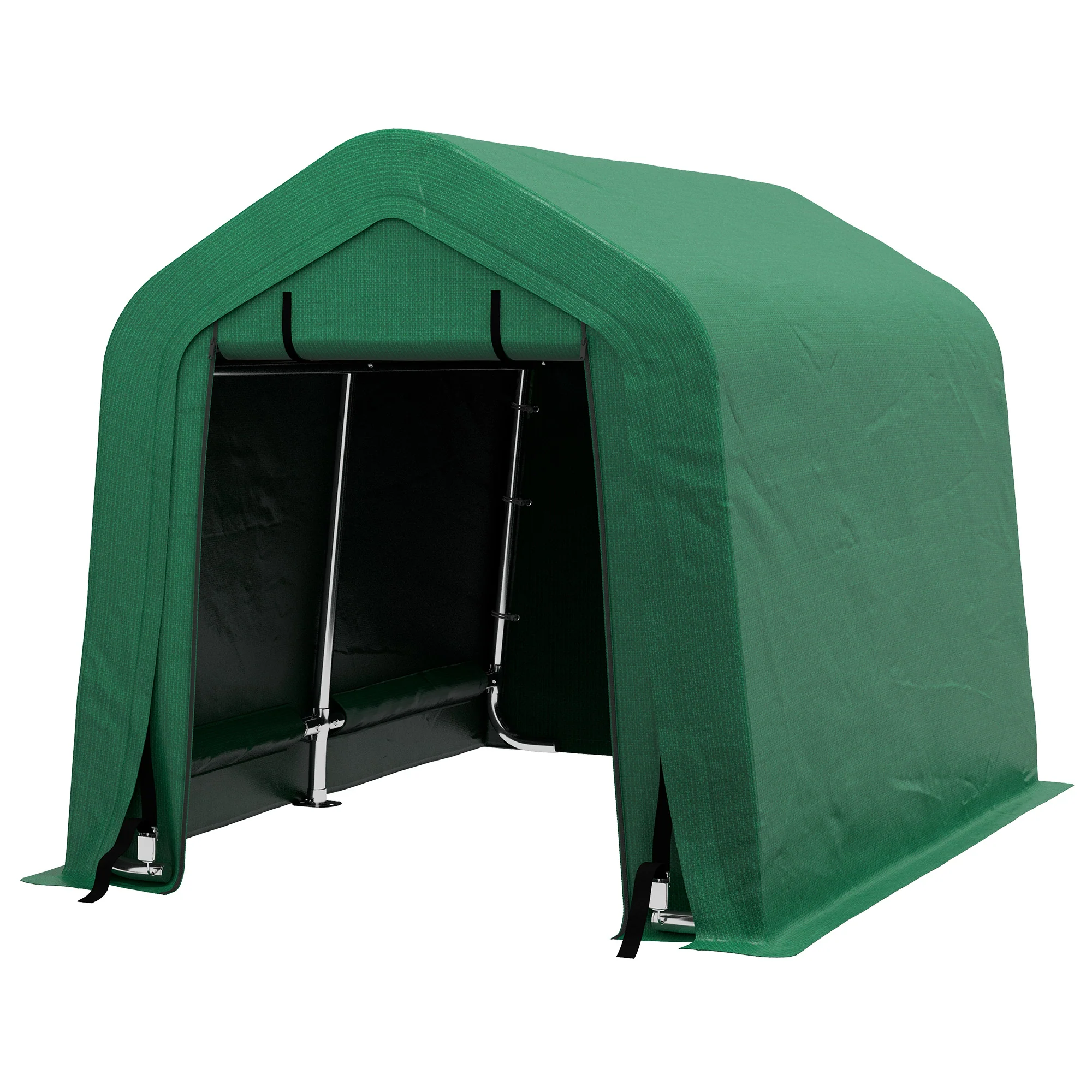 8' x 6' Heavy Duty Storage Shelter with Rollup & Zipper Door, Green - Image 2