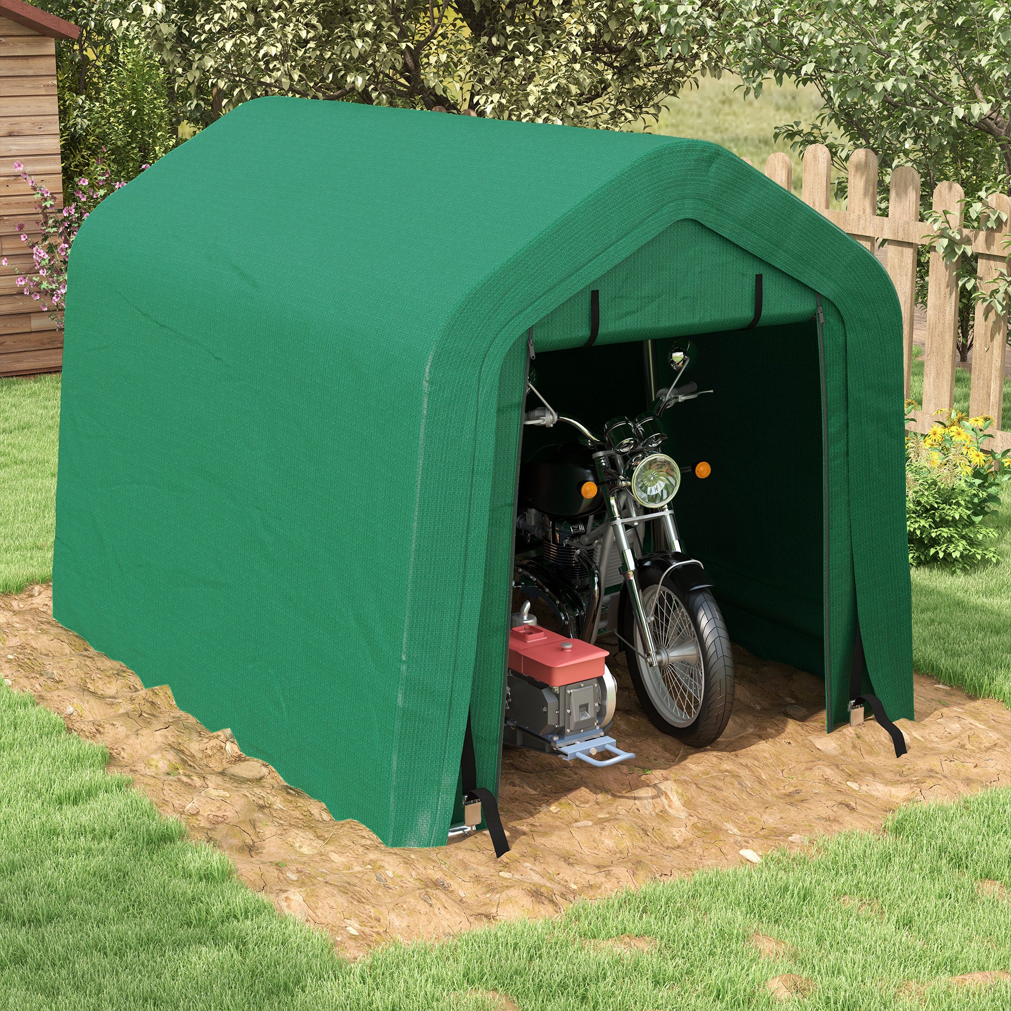 8' x 6' Heavy Duty Storage Shelter with Rollup & Zipper Door, Green - Image 3