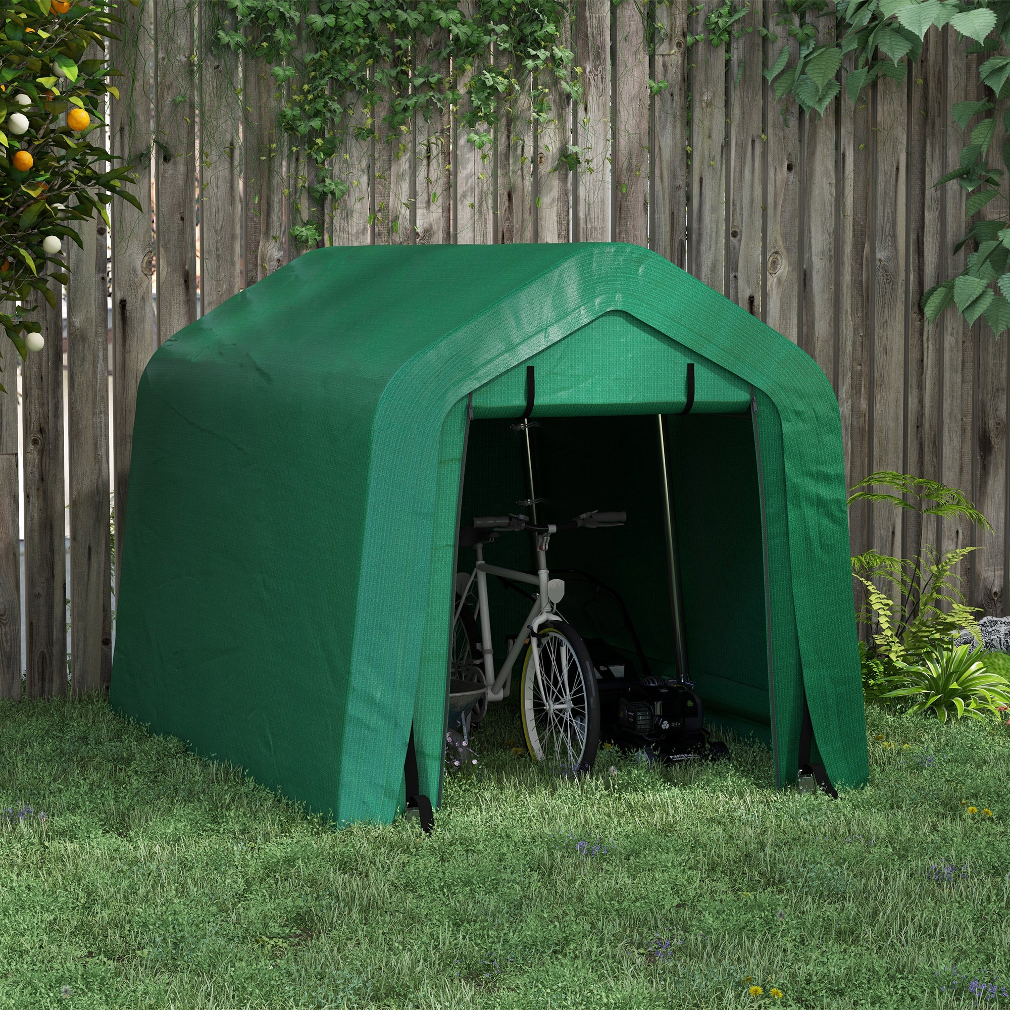 8' x 6' Heavy Duty Storage Shelter with Rollup & Zipper Door, Green - Image 4