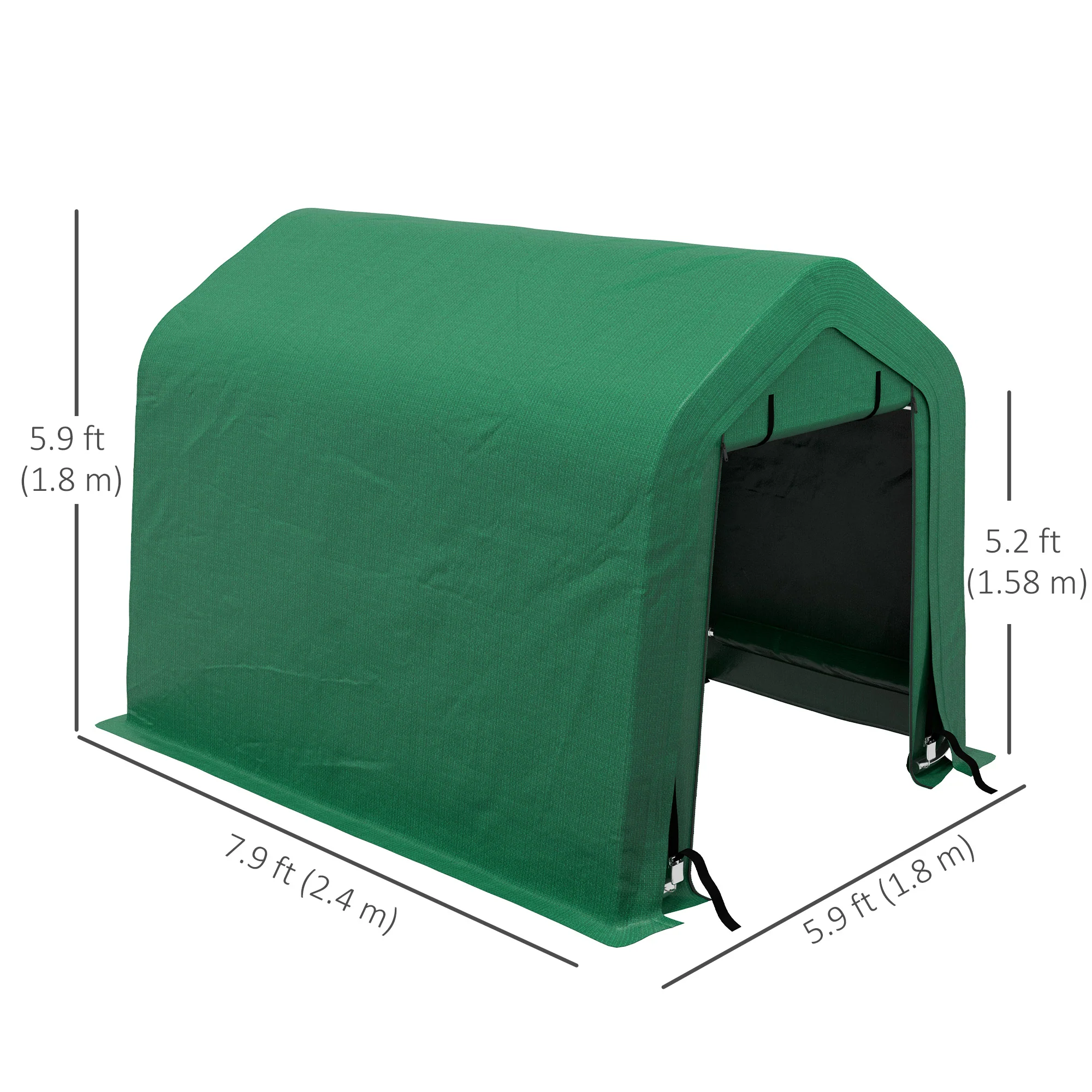 8' x 6' Heavy Duty Storage Shelter with Rollup & Zipper Door, Green - Image 5